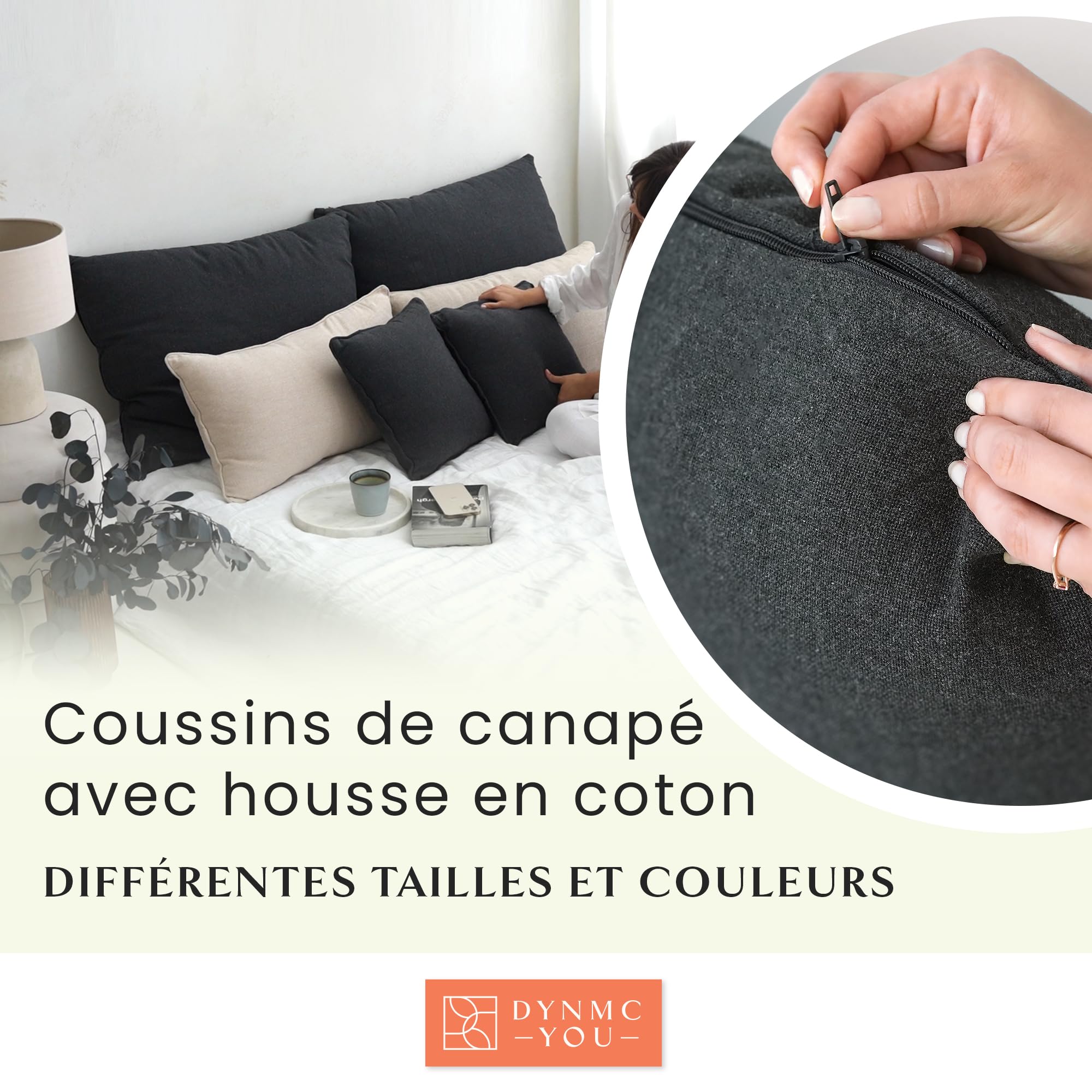 DYNMC YOU Lot De 2 Coussins De Canapé 40x70 Cm - Housse Coton OEKO-TEX, Remplissage Moyennement Dur, Grand Coussin Dos Et Décoratif De Qualité Supérieure