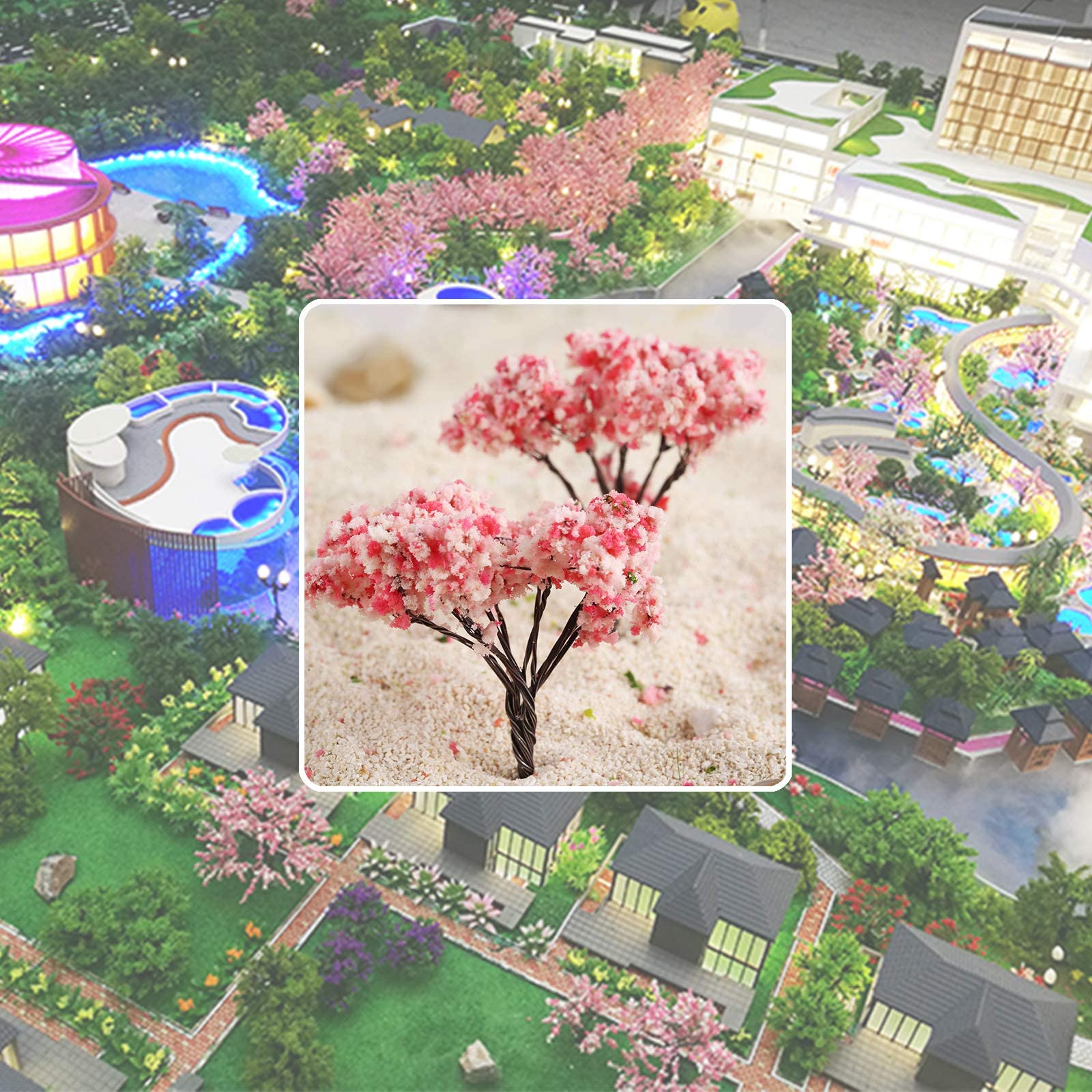 Yetaha 20pcs Model Trees Model Trains Scenery 6.5cm Cherry Blossom