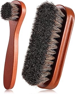 2 Pcs Horsehair Shine Shoes Brush Kit Polish Dauber Applicators Cleaning Leather Shoes Boots Care Brushes Suede Cleaner Brush(2 Pcs Style F)