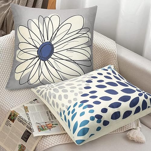 Miniatura 2 de Baidast Juego de 4 fundas de almohada azules de 16 x 16 pulgadas, fundas decorativas para sofá, para interiores y exteriores, decoración del hogar