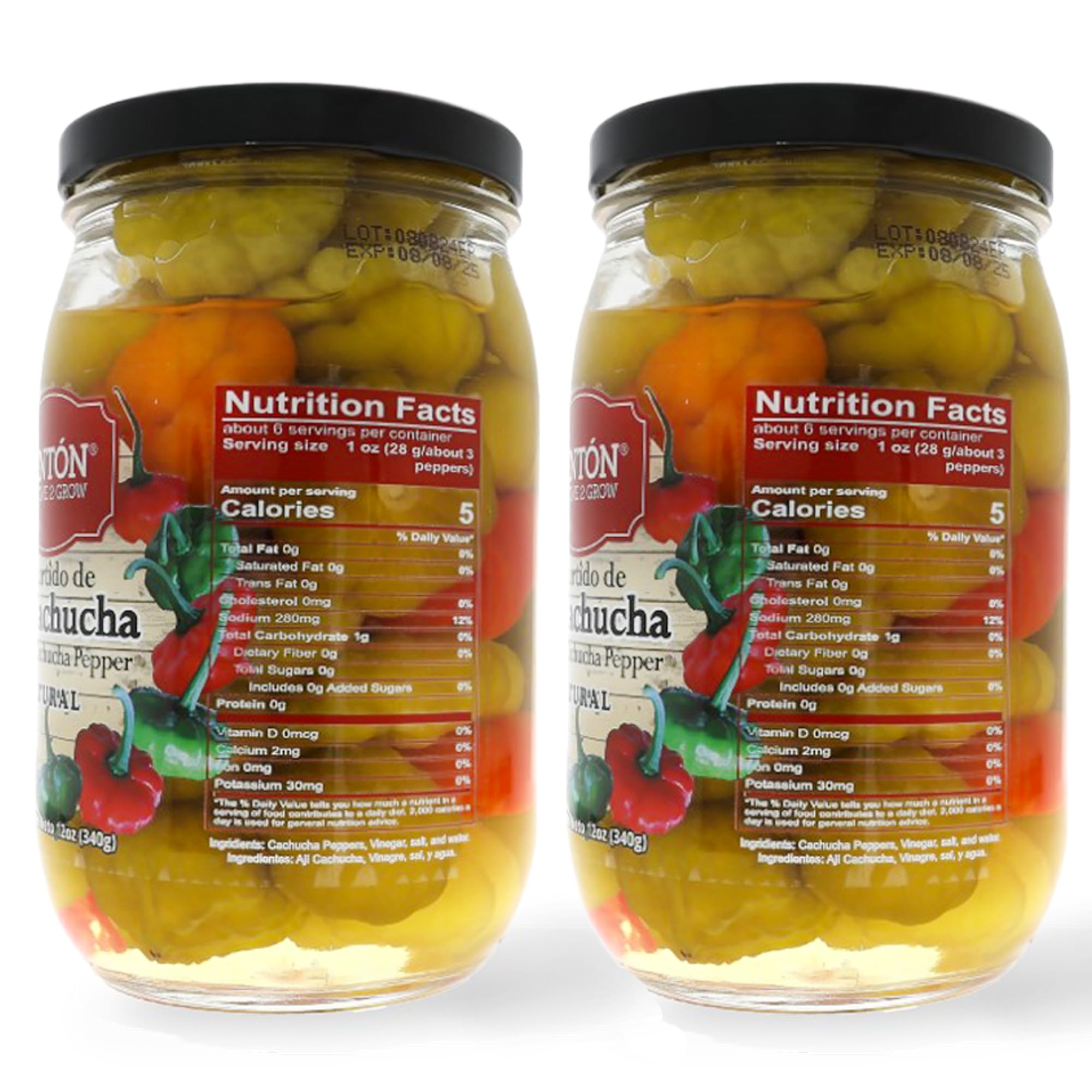 Sweet Pickled Peppers | Aji Cachucha Variety | Non-Spicy & Aromatic | Mild Peppers for Latin Cooking | Essential for Sofrito, Rice, and Stews | PINTON | 12 Oz Jars - Pack of 2