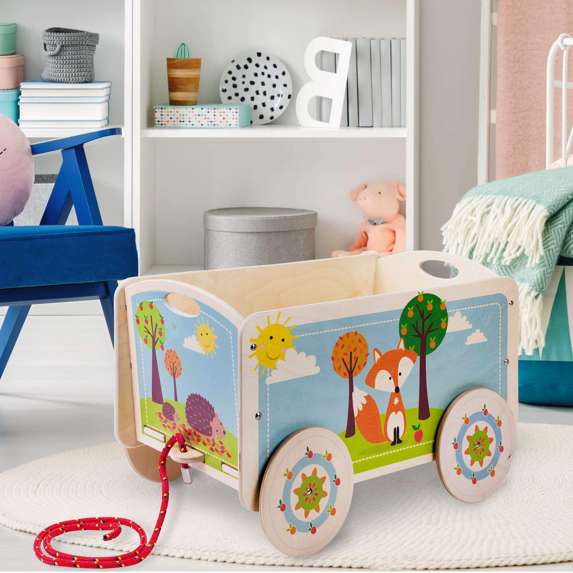 Dida - La Volpe: Carretto Trainabile in Legno, Porta Giochi con Ruote per Bambini 2-4 Anni, Giochi Educativi Metodo Montessori, Stimolante e Divertente