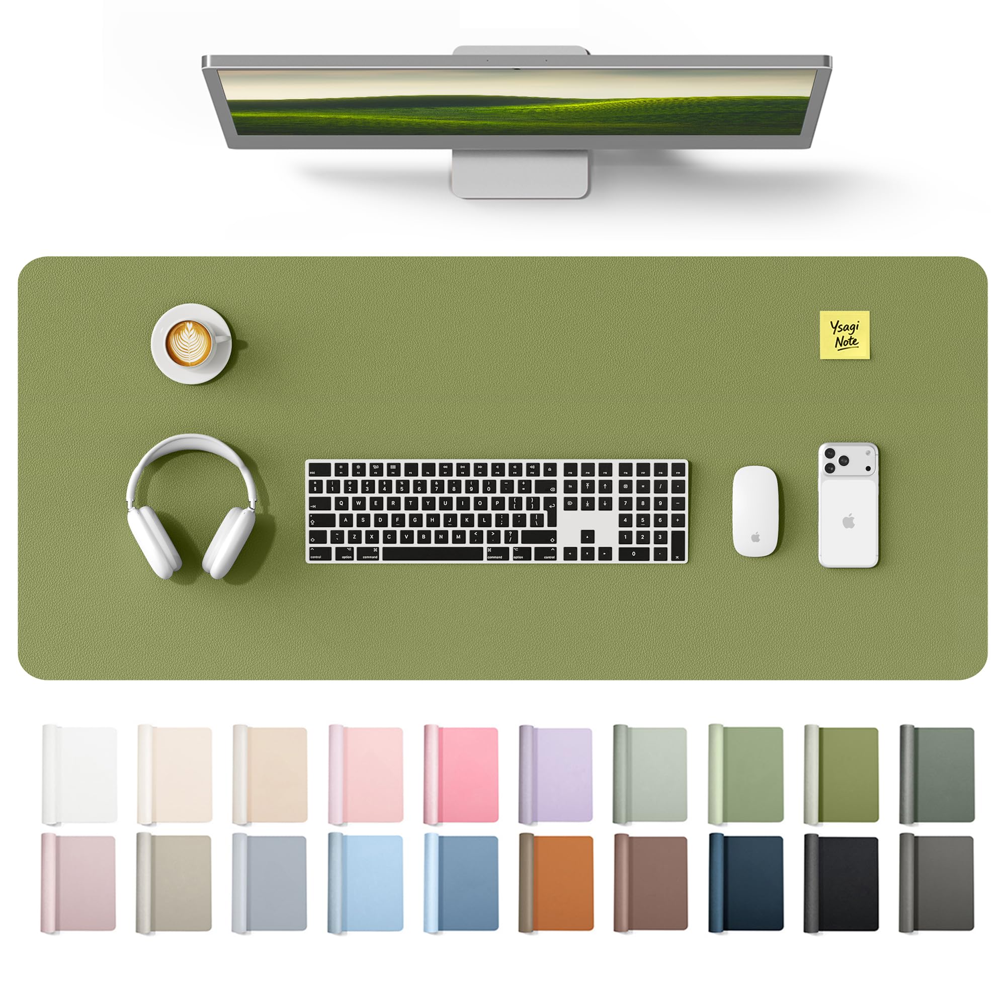 YSAGi Leather Desk Protector, Office Mat, Large Mouse Mat, Non-Slip PU Leather Blotter, Laptop Desk Mat, Waterproof Writing Pad for Office and Home(Green, 42" x 17.2")
