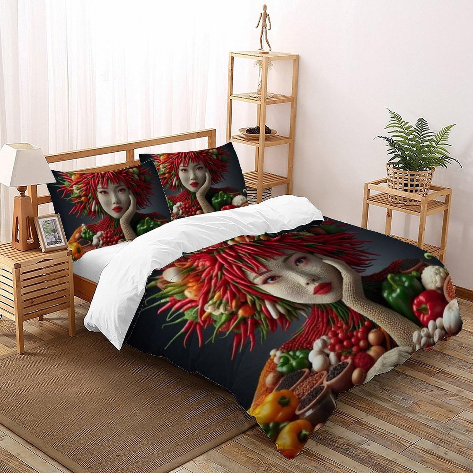 Housse de couette King imprimé 3D légumes poivrons avec taies d'oreiller