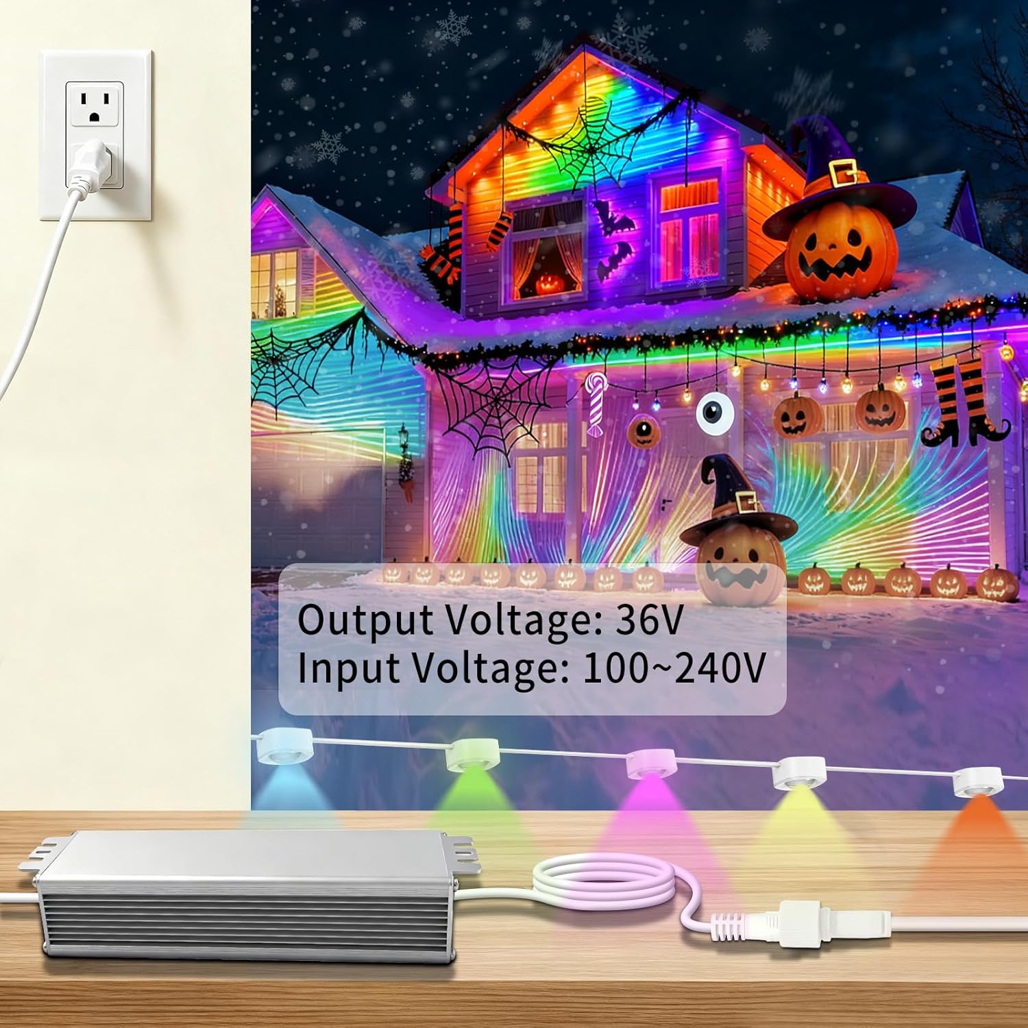 36V Waterproof Power Adapter Charger for Govee Permanent Outdoor Light Compatible with Govee H705D/H705E/H705F Replacement Power Supply Cord(White)