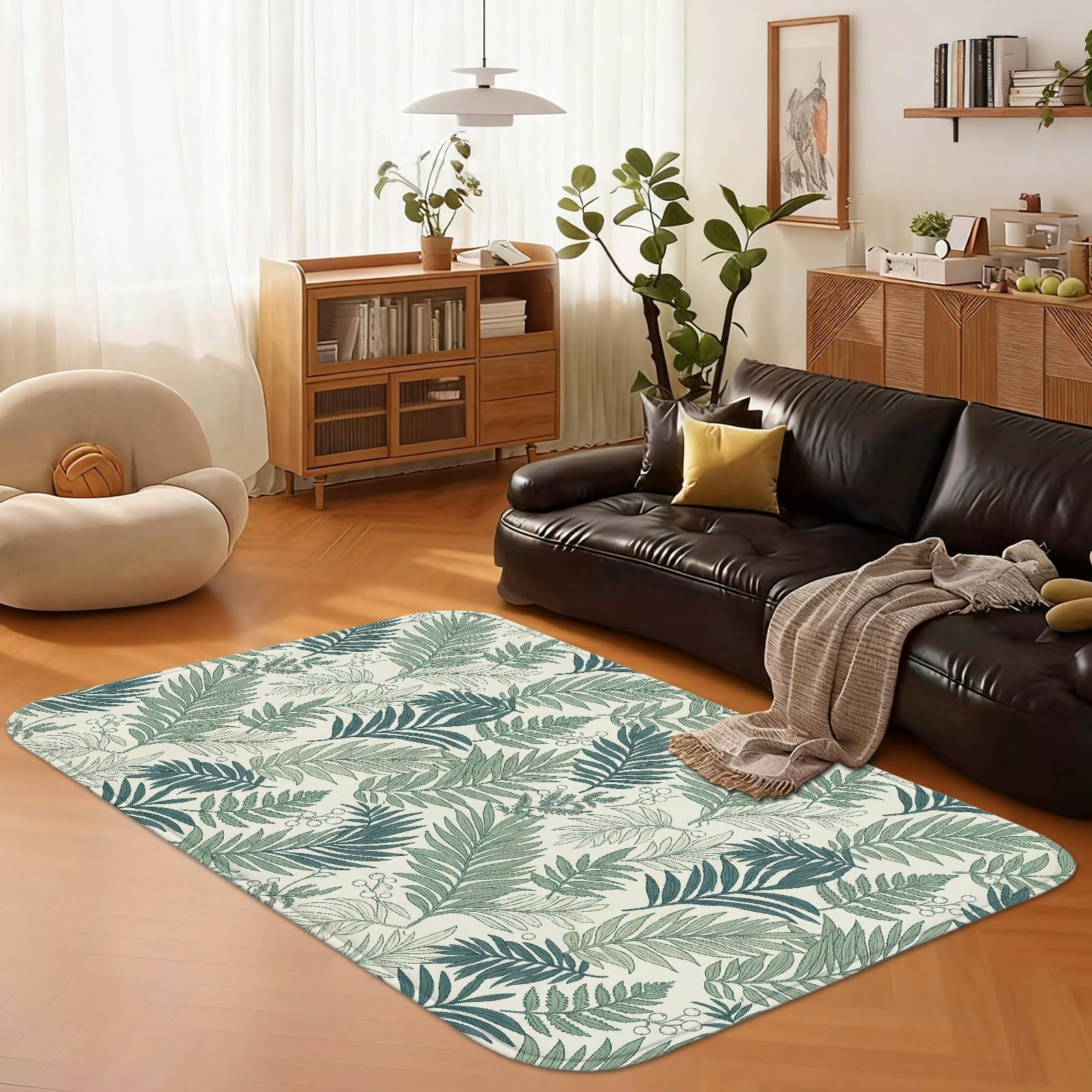 Alfombra de área de hojas, bayas naturales tropicales, vides, verano, verde, esponja, suave, rectangular, resistente a las manchas, para sala de estar, dormitorio, cocina, pasillo, decoración de 5 x 7