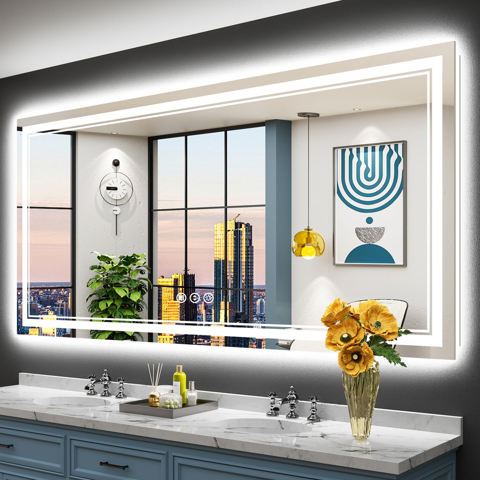 77x36 LED Bathroom Mirror with Lights, Backlit &amp; Front Lit Anti-Fog | Lighted Vanity Mirror, Dimmable, 3-Color Temp, Memory, CRI95, Tempered Glass, IP54 Waterproof, UL Listed, Horizontal/Vertical