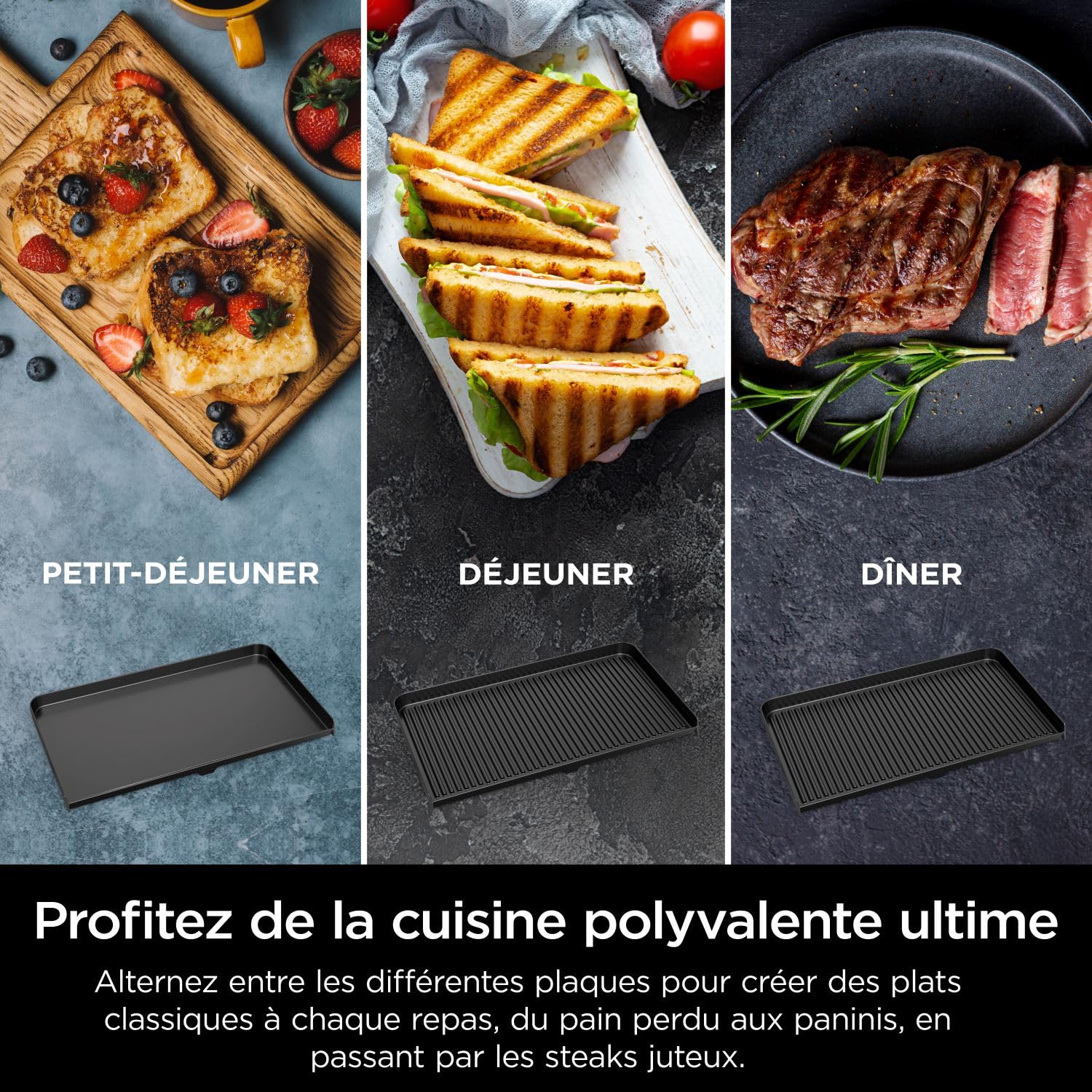 Ninja Sizzle Pro XL Grill Electrique Intérieur & Plancha Electrique Céramique, Grill Multifonction Pour Grillade Maison & Smash Burger, Couvercle, Accessoires, Argent/Noir GX101EU