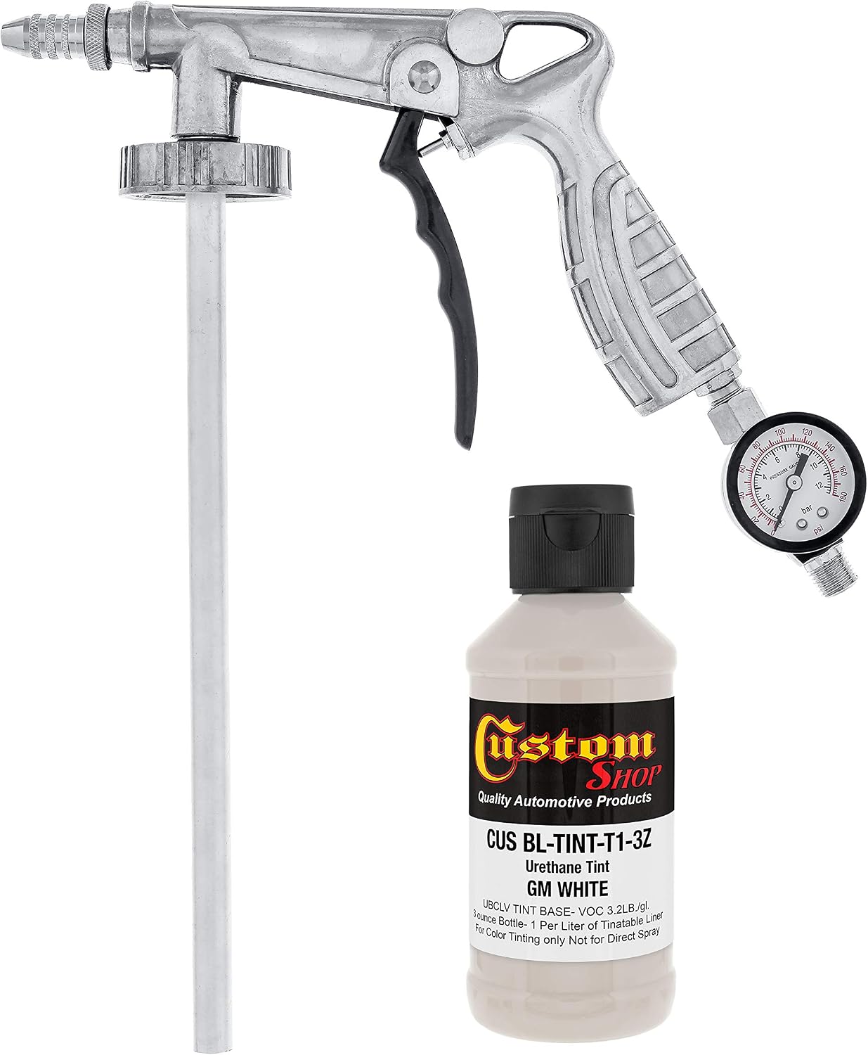 U-POL Raptor GM White Urethane Spray-On Truck Bed Liner Kit with Custom Coat Spray Gun with Regulator, 6 Quarts