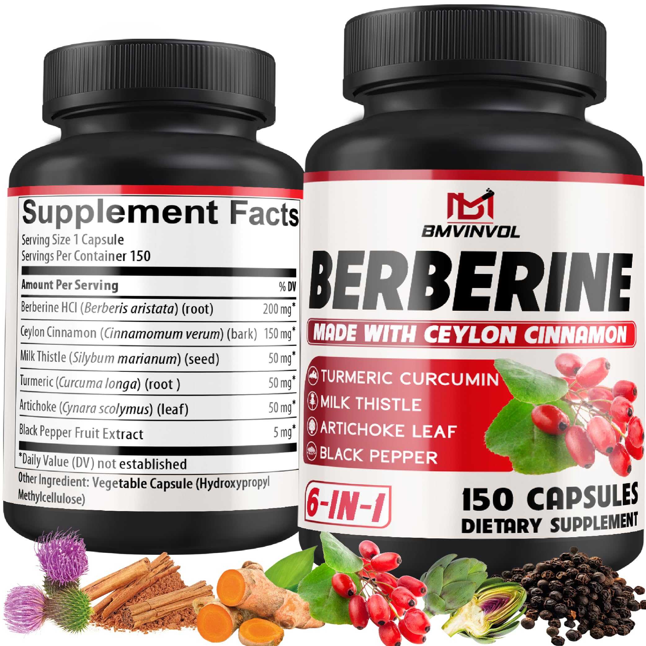 Amazon.com: Berberine HCl, 150 Capsules - Plus Ceylon Cinnamon