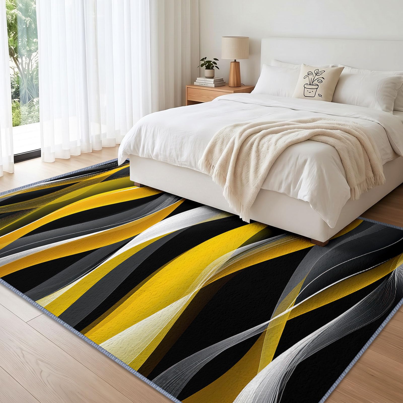 Abstrait Rayures Ondulées Verticales Géométriques Tapis Salon 160 x 230 cm, Lavable en Machine Antidérapant Tapis Abstrait Contemporain pour Chambre Descente de Lit Salle a Manger Bureau