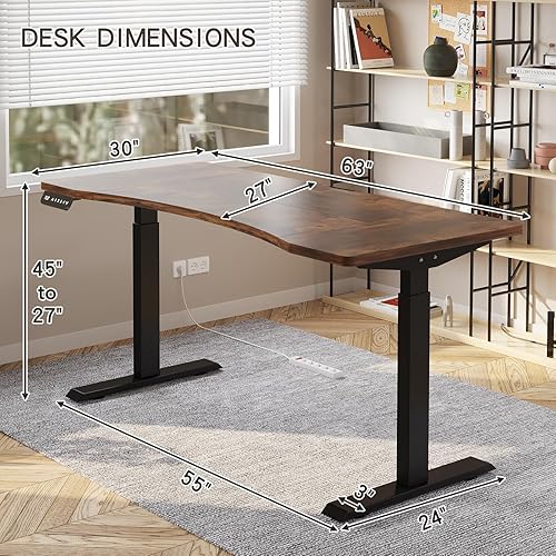 Miniatura 2 de Sileye Escritorio eléctrico de doble motor ajustable en altura con centro curvado y ruedas, ideal para uso diario en la oficina en casa, dormitorio,