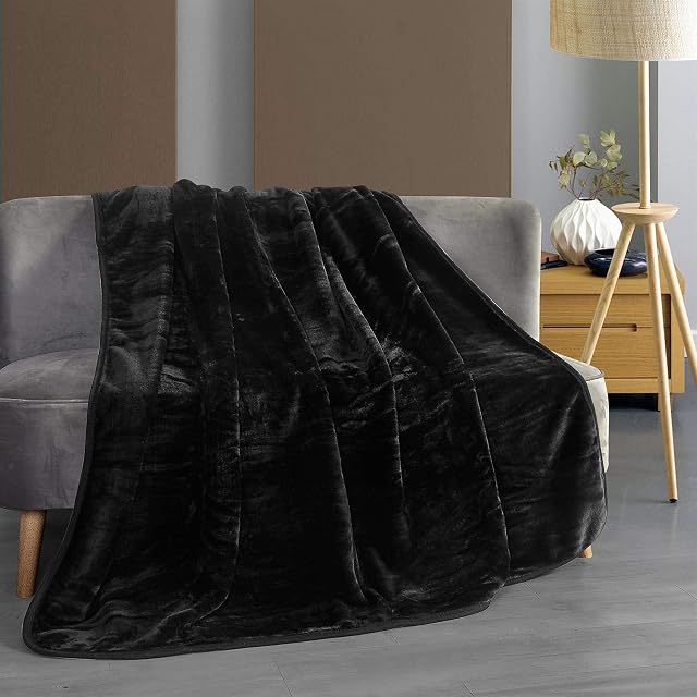 Luxury Faux Fur Mink Flannel Fleece Throw Silk Touch Soft Warm Comfortable Sofa Over Bed Spread Cover Fluffy Cosy Blanket - BLACK DOUBLE 150 x 200 cm
