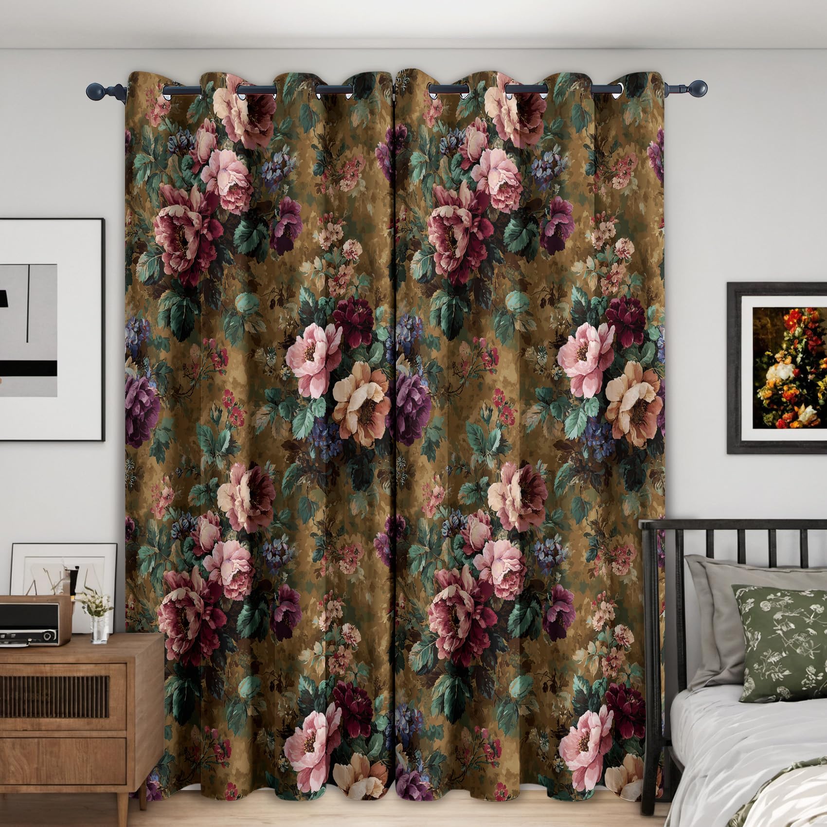 Rideaux fleurs vintage 140x260 drapé noble occultant à œillets