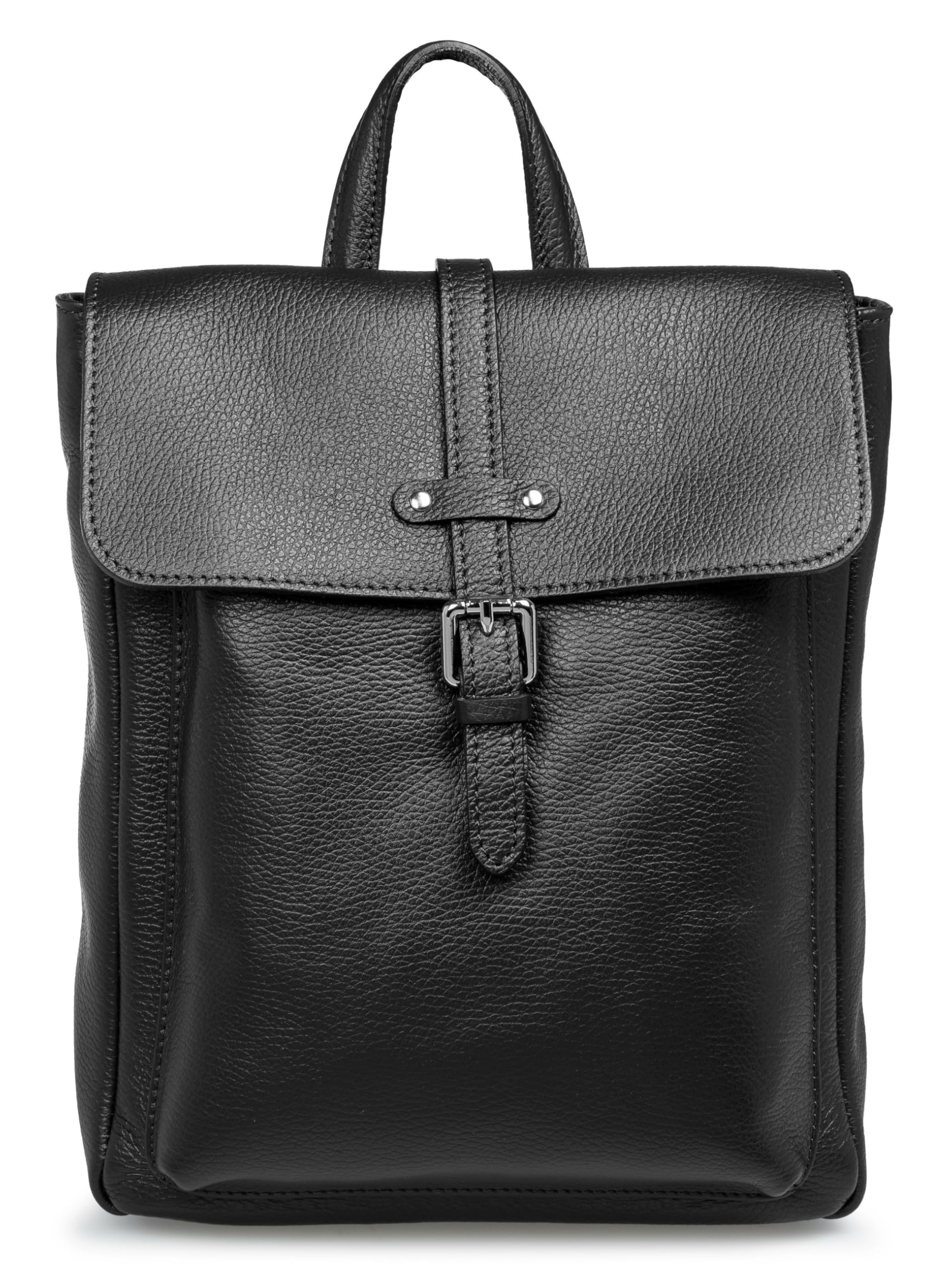 Caspar Damen Leder City Rucksack eleganter Business Echtleder Backpack - PREMIUM LINE - Modell No.854 - Made in Italy, Farbe:schwarz