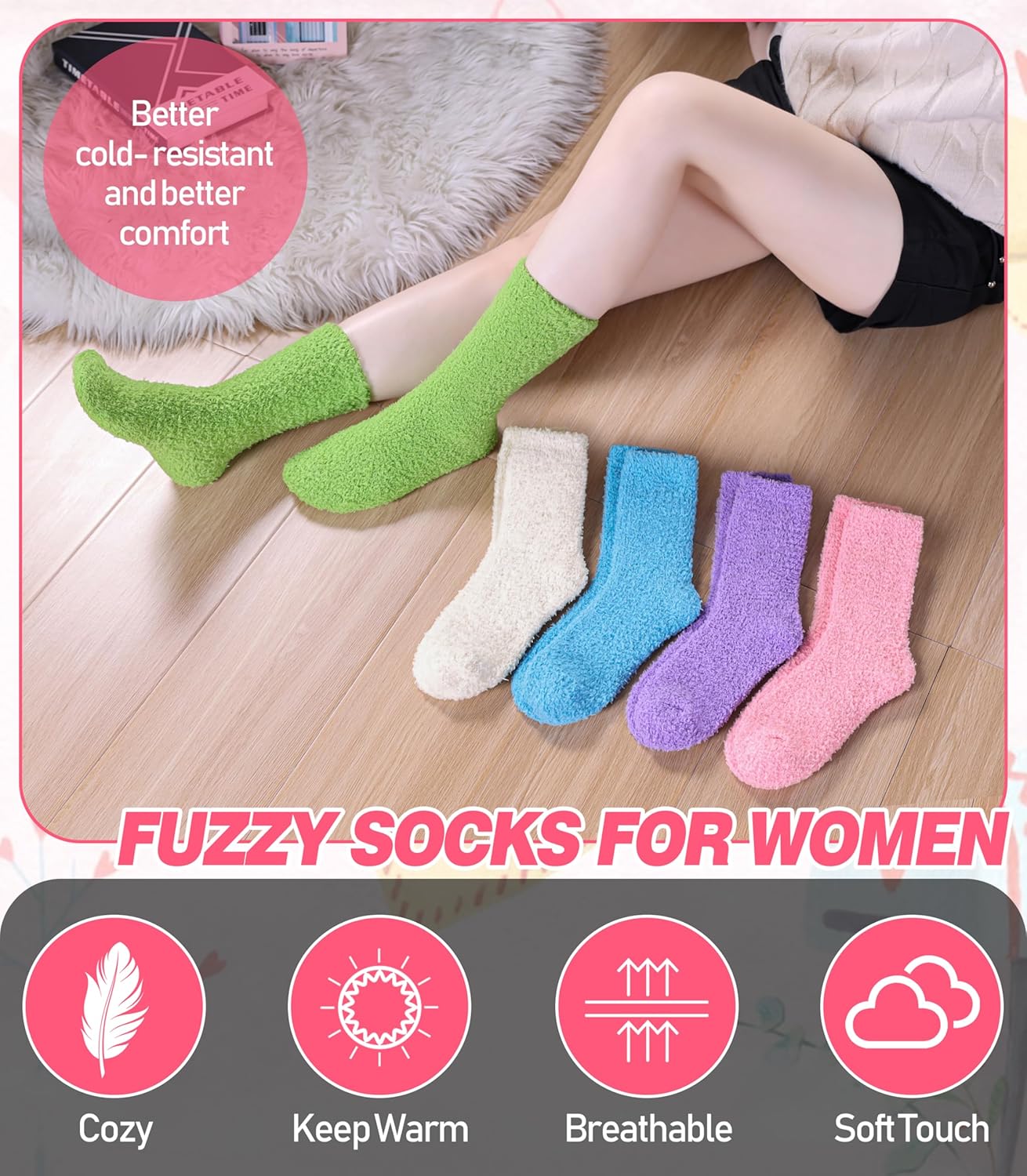 DYW Fuzzy Socks for Women Fluffy Winter Warm Slipper Soft Cozy Home Sleeping Socks 5 Pairs - Image 3