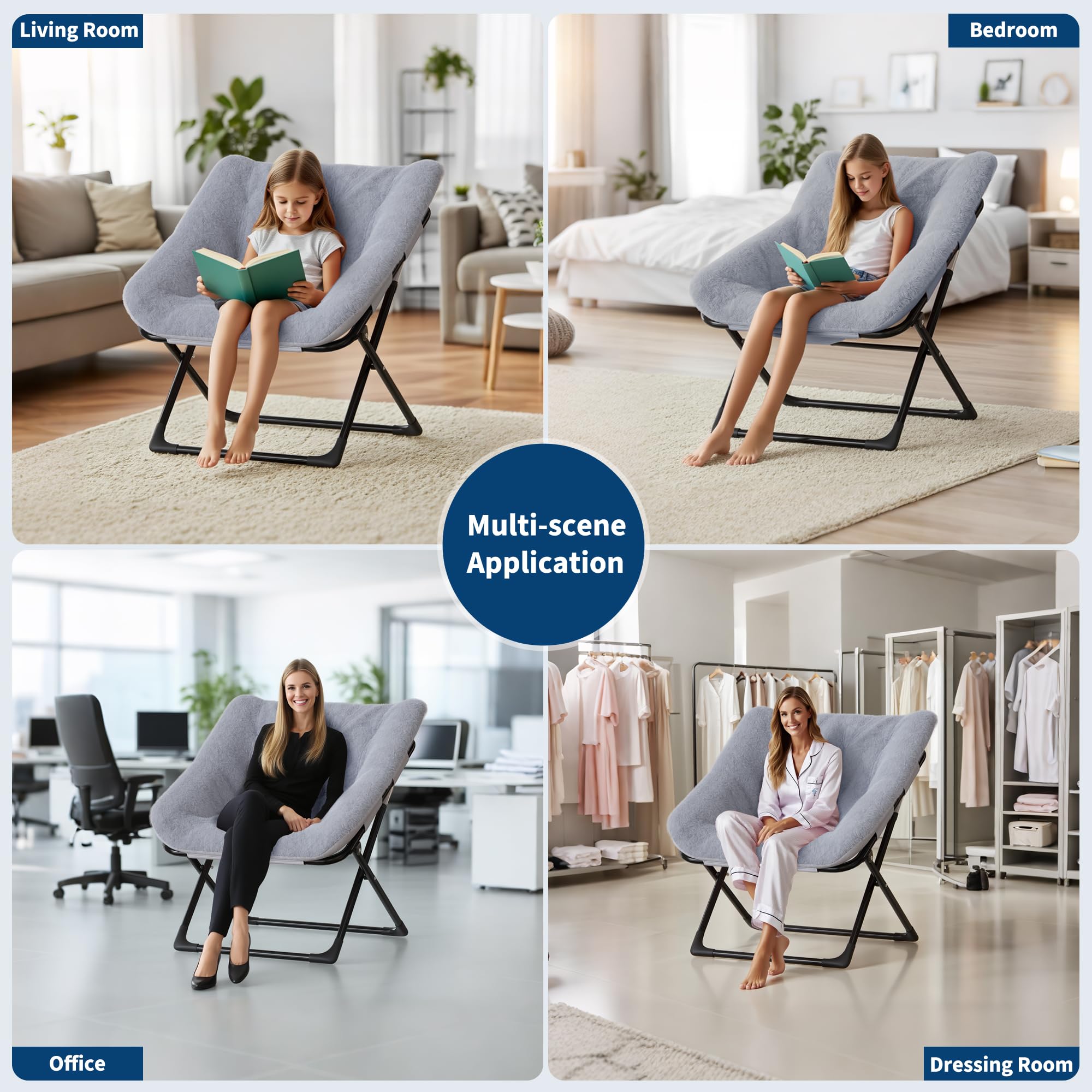Garvee Klappstuhl mit Fußhocker, bequemer Relaxsessel | Klappbarer Relaxsessel mit Fußhocker, weicher Polsterung, stabilem Design und leichter Konstruktion in Grau