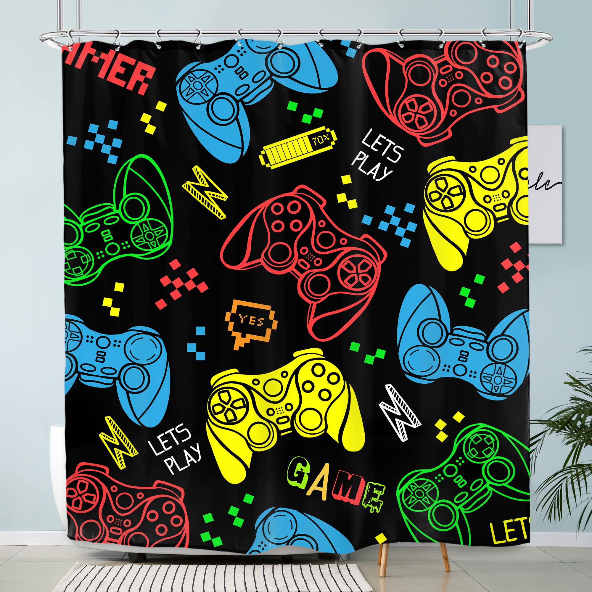 Imirell Gamer Gaming Shower Curtain 60Wx72H Inches Video Game Funny Colourful Handle Modern Gamepad Joypad Game Controller Cool Teens Boys Girls Fabric Waterproof Polyester with 12 Pack Hooks Plastic โ image 1