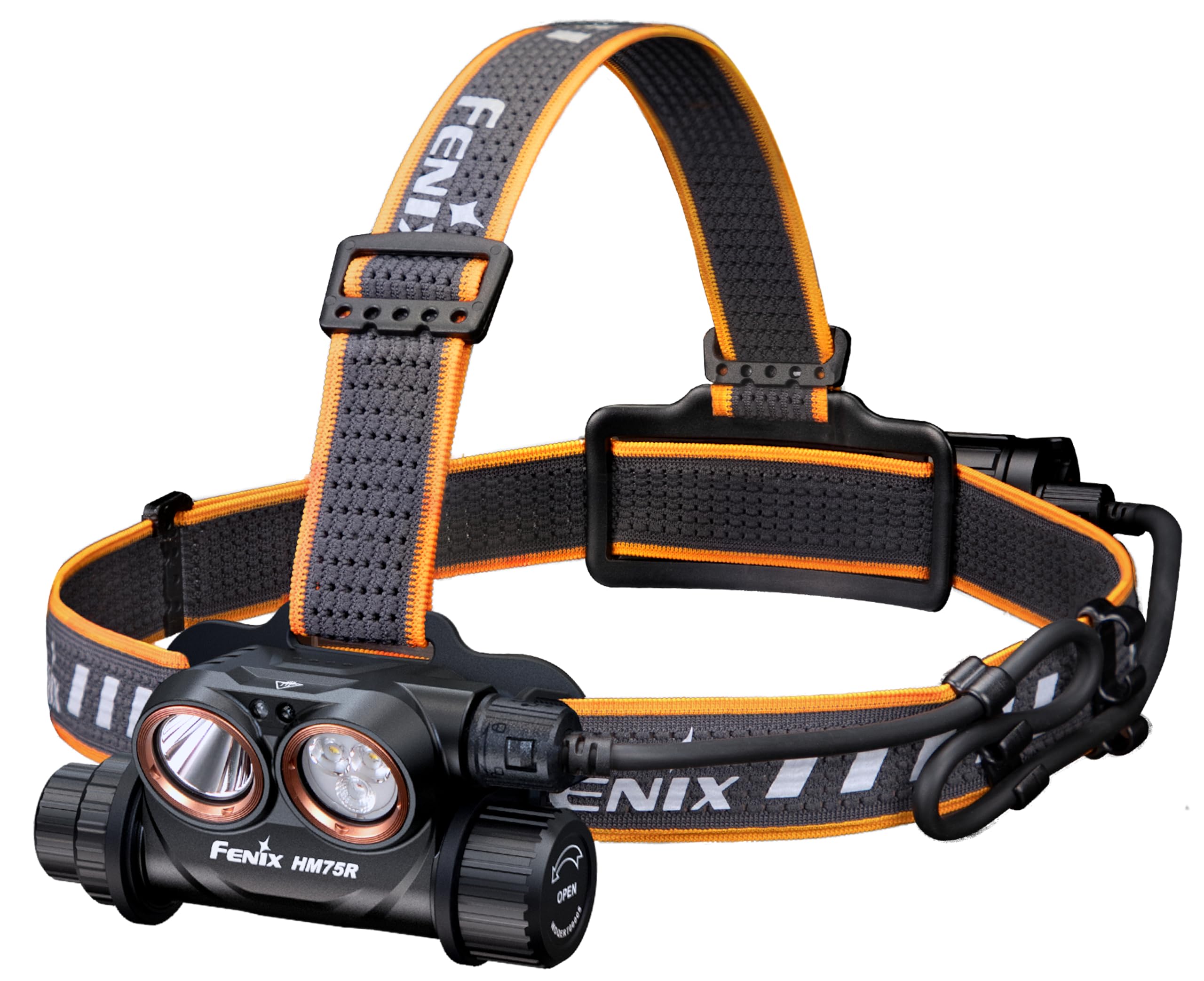 FENIX HM75R Lampe frontale multifonction double source d'alimentation | 1600 lumens | Portée de 223 m | Spot blanc froid, faisceau blanc neutre et faisceaux rouges | IP68