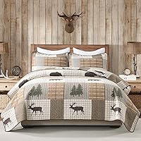 Vista 1 de PERHOM Edredones de tamaño Queen, 100% algodón, tamaño Queen, colcha de cabaña de cabaña de cabaña de cabaña, marrón, beige, verde, a cuadros