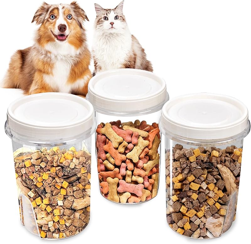 Potes Herméticos para Armazenar Petiscos e Ração de Cães e Gatos WBKTOOL, Pacote com 3