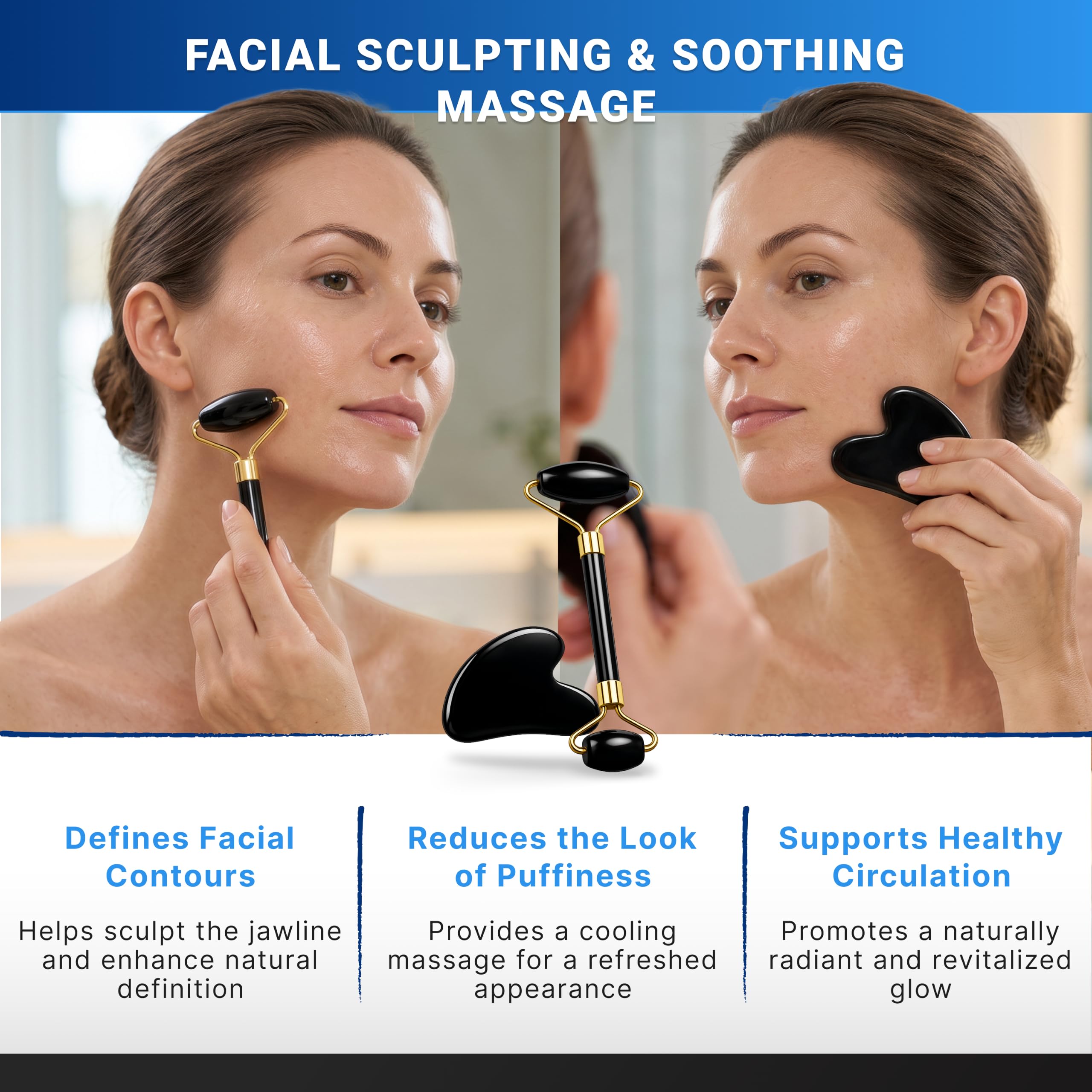 Saloi Heated Muscle Scraper Tool Kit with Jade Roller & Gua Sha Stone