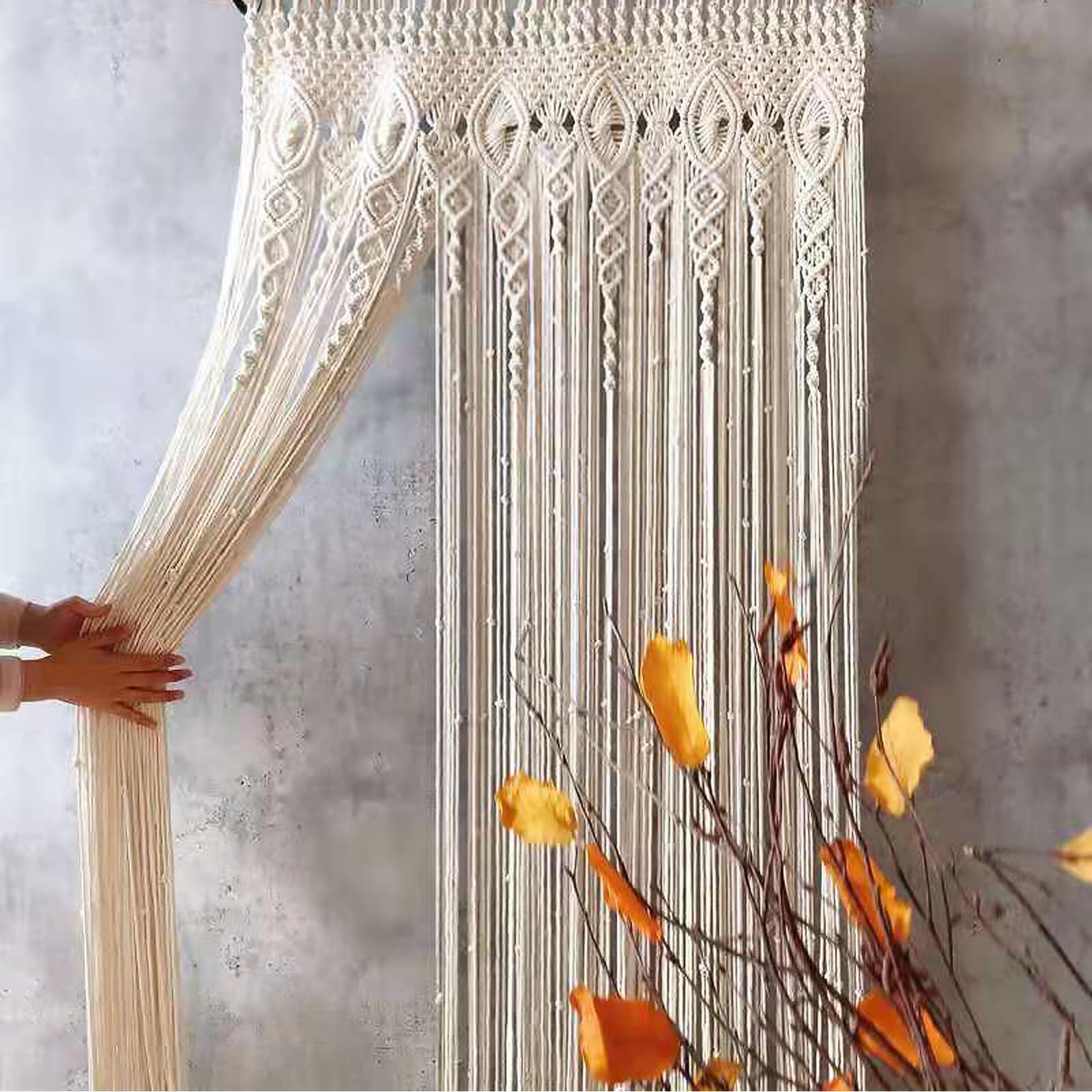 Cortinas de macramé bohemio, cortinas de ventana de tapicería tejida, cortina de boda, tapiz colgante de pared, decoración de pared tejida para sala de estar, dormitorio, fiesta de boda (A)