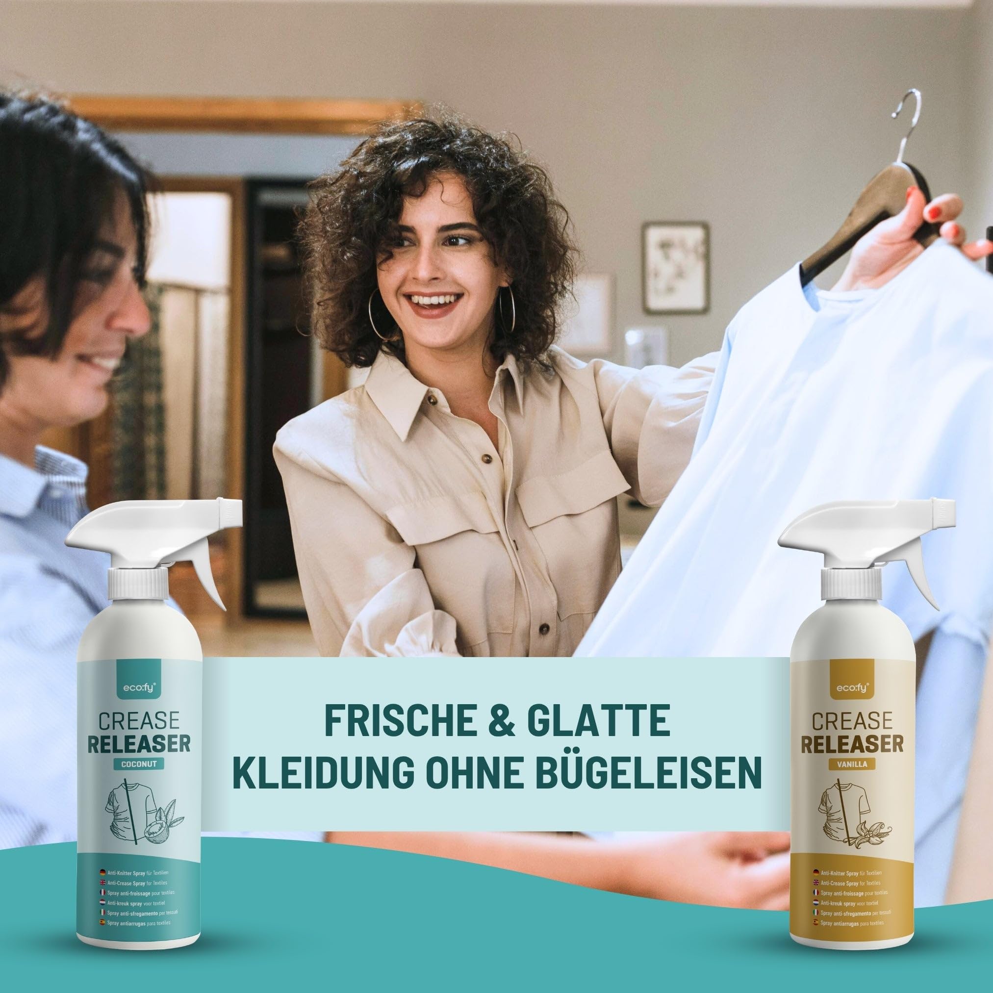 Antifaltenspray Kleidung Kokos, Faltenglatt Spray ohne Bügeln, Textilerfrischer, Bügelhilfe, Bügelspray ohne Bügeln, ideal für Reisen (500ml)
