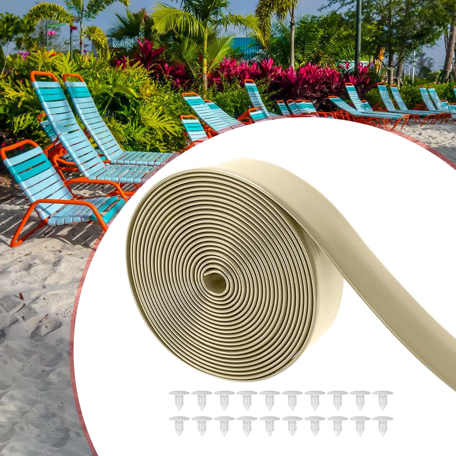 Cinta de vinilo para reparación de sillas de patio, 5 cm de ancho x 3 m de largo, correas de repuesto de PVC para muebles de césped con 10 remaches, resistente a los rayos UV