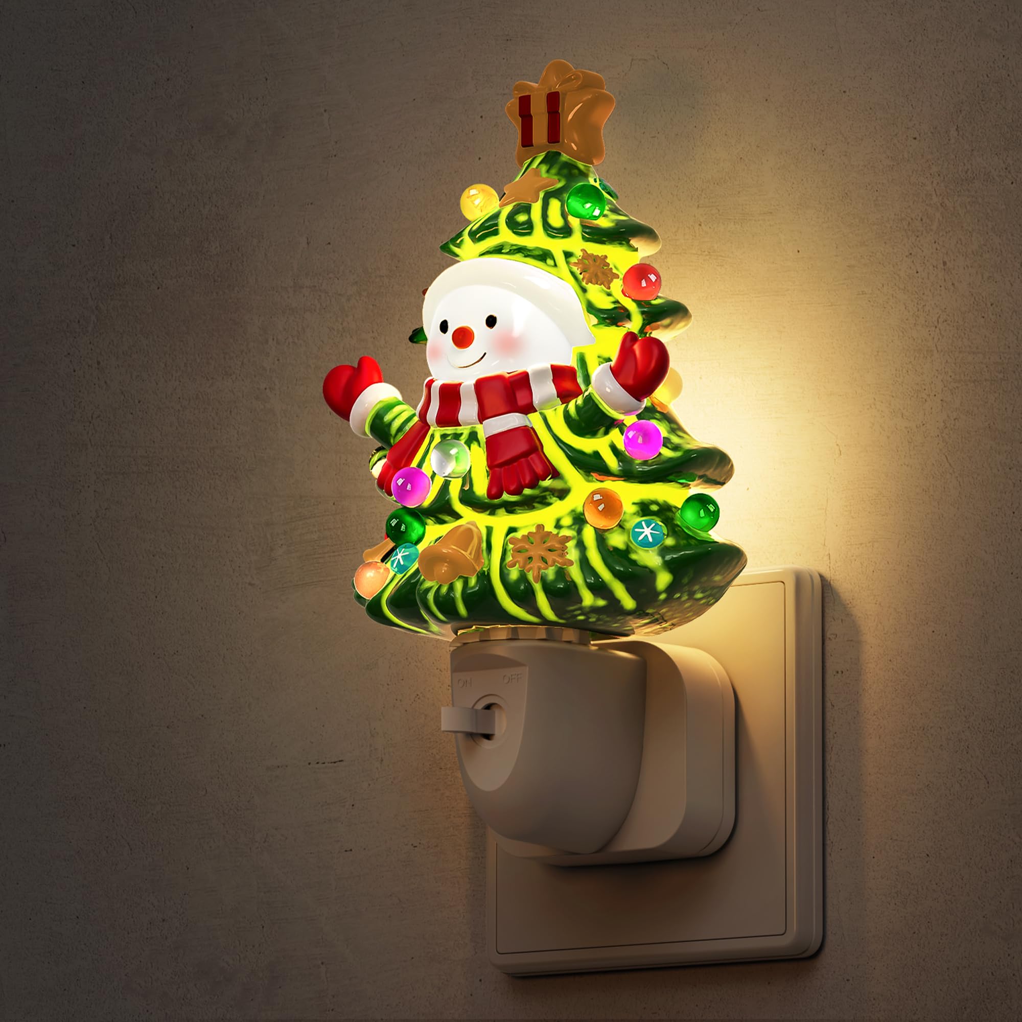 LOHAS-LED Nachtlicht Steckdose, Nachtlicht Weihnachtsbaum-Schneemann, 0.6W Steckdosenlicht Für Kinderzimmer, Schlafzimmer, Flure, Treppenhäuser, Toiletten und Küchen, 3000K Warmweiß, 60LM, 1 Pack