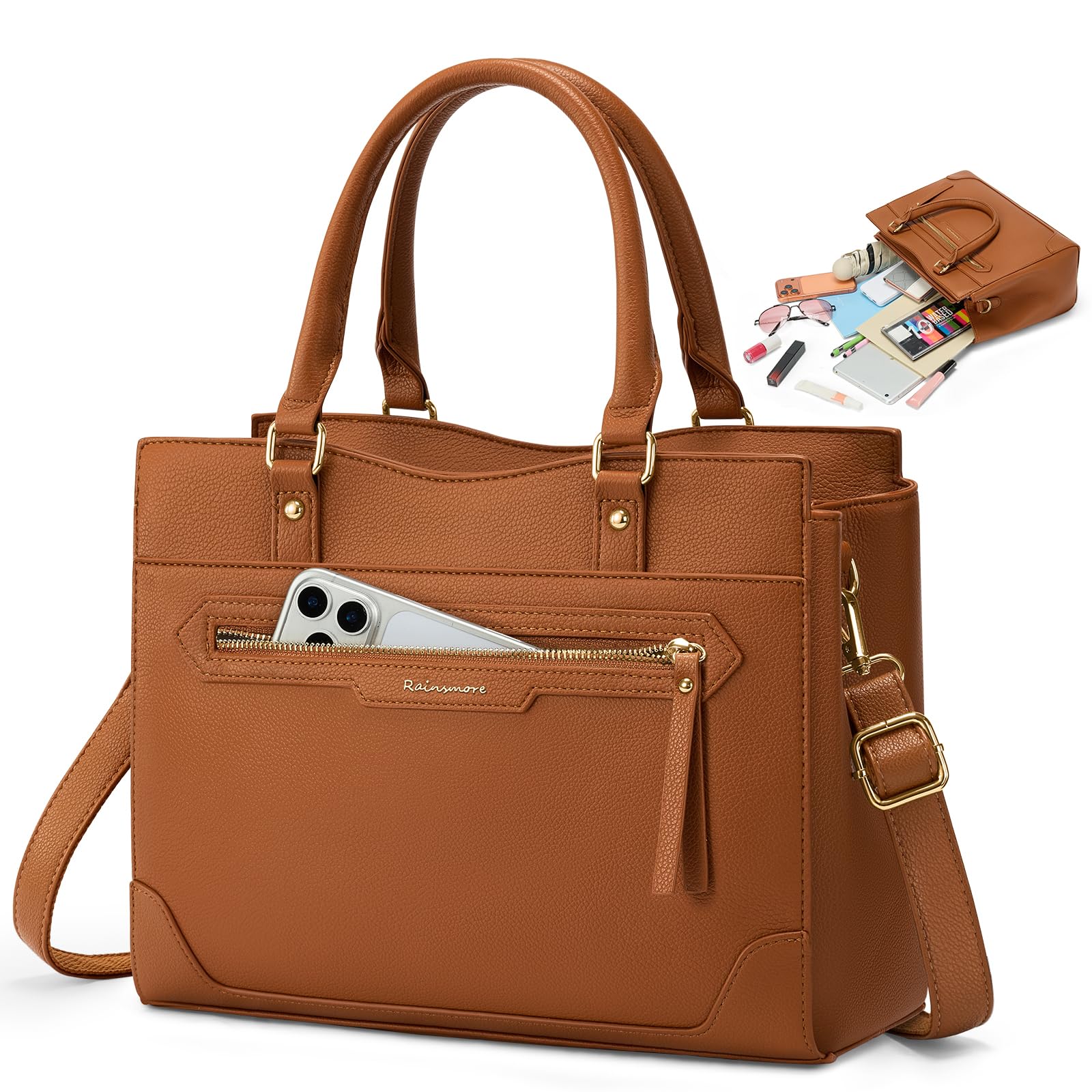 RAINSMORE Handtasche Damen Mittelgroß PU Leder Damen-Henkeltaschen Tasche Damen Wasserdicht Damenhandtasche Elegante Henkeltasche Schultertasche Umhängetasche für 11 Zoll Tablet