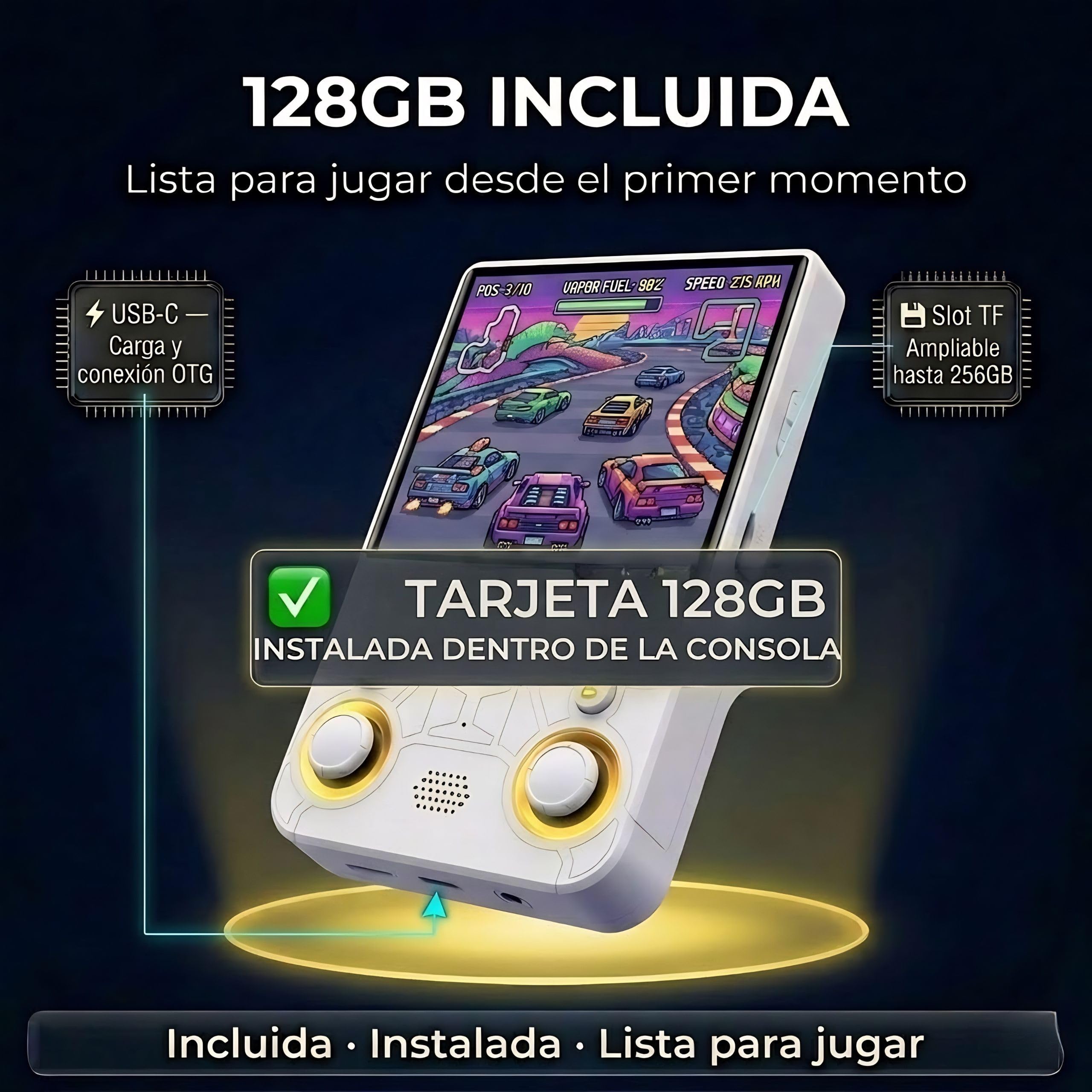 Genzo Consola Portatil Retro R36 Ultra 2026 con 128GB y más de 40.000 Juegos - Juegos de PSP, GameB, PS1, SuperNint, MegaD, NeoG, etc. +30 Emuladores -Pantalla Grande HD IPS de 4 Pulgadas (Blanco)