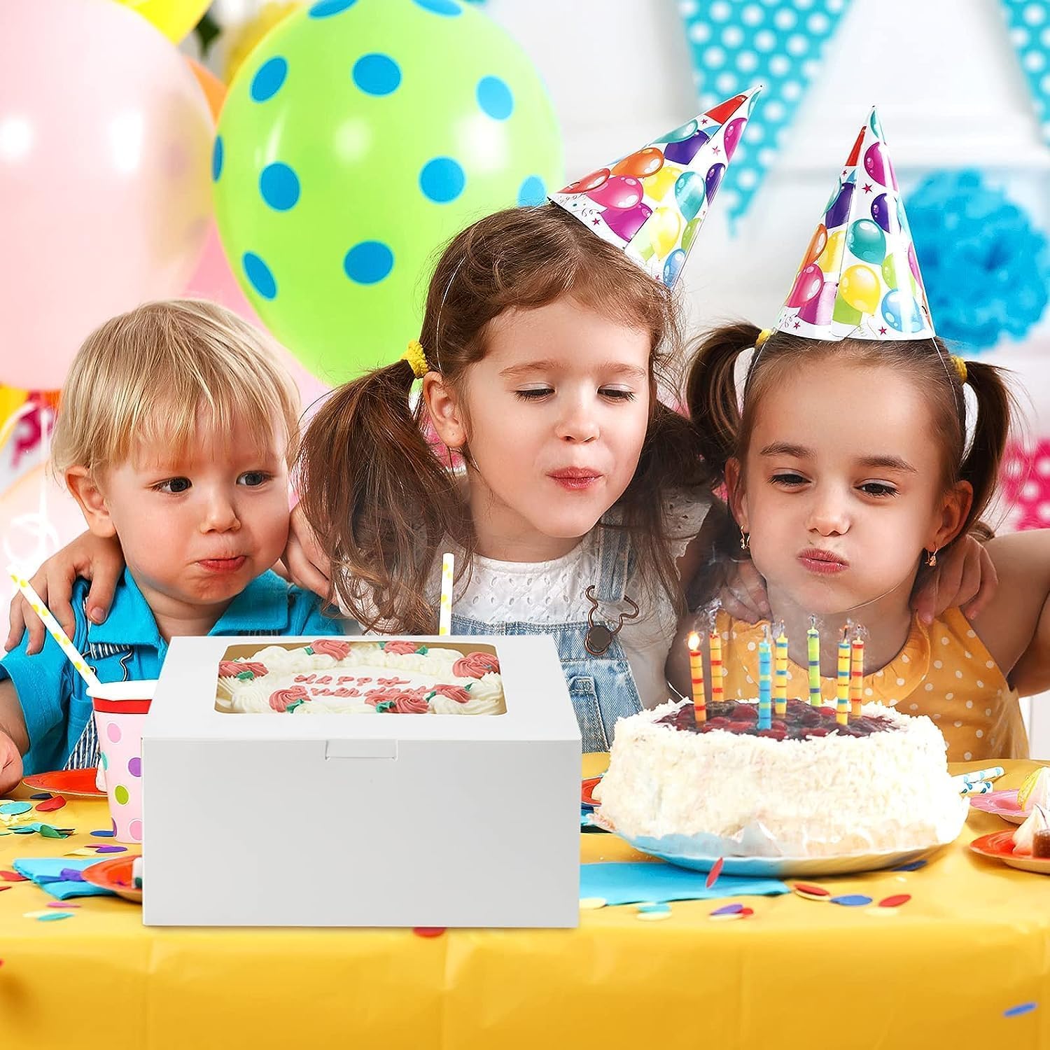 Scatole Per Torte Alte Con Finestra 25x25x20 Cm - Confezione 12 Pezzi Bianche Per Pasticceria E Regali