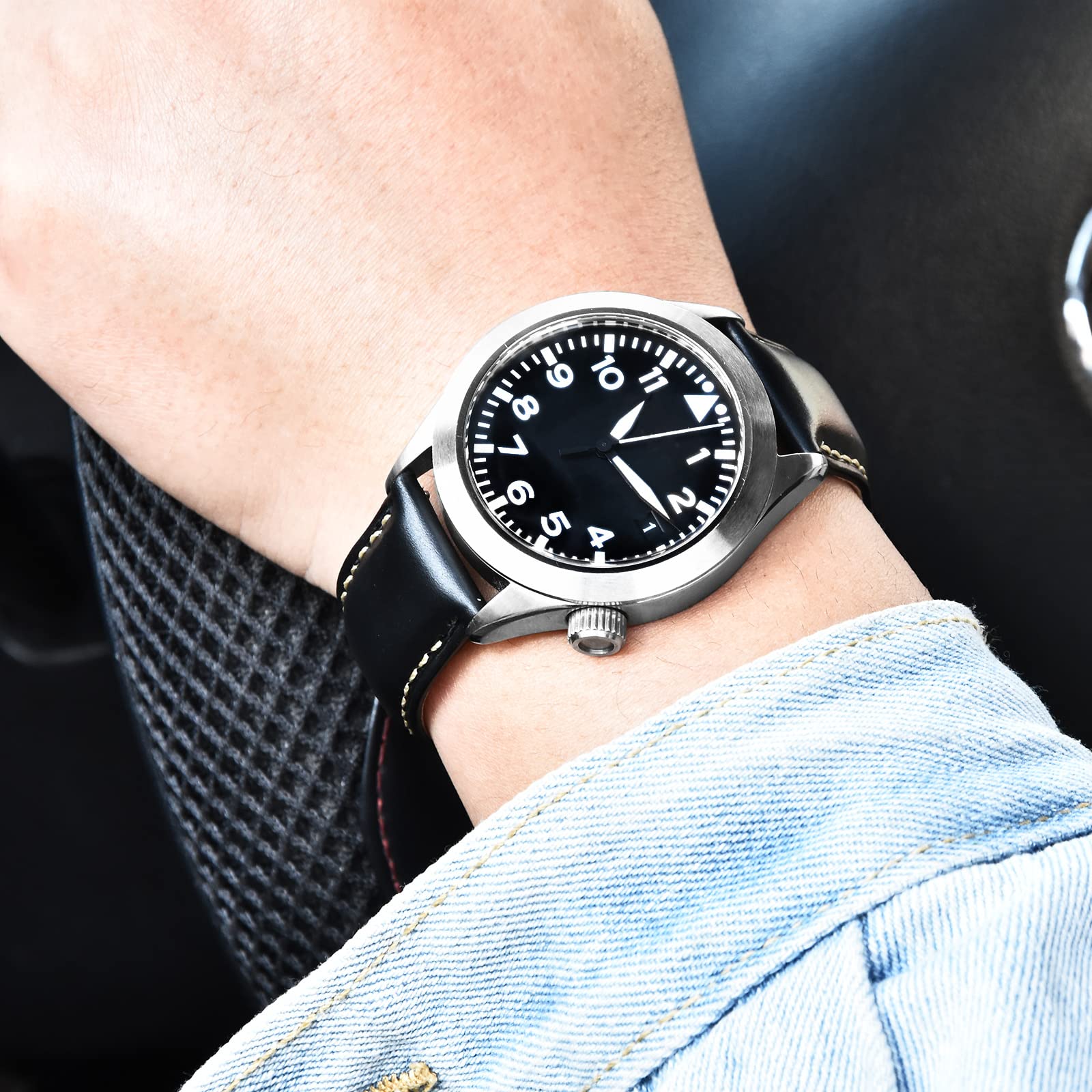 Vintage Leather Watch Band EACHE Watch Strap Oil Wax/Discolored Litchi Grain Genuine Leather Replacement Watchband for Men for Women 18mm 19mm 20mm 21mm 22mm 23mm 24mm