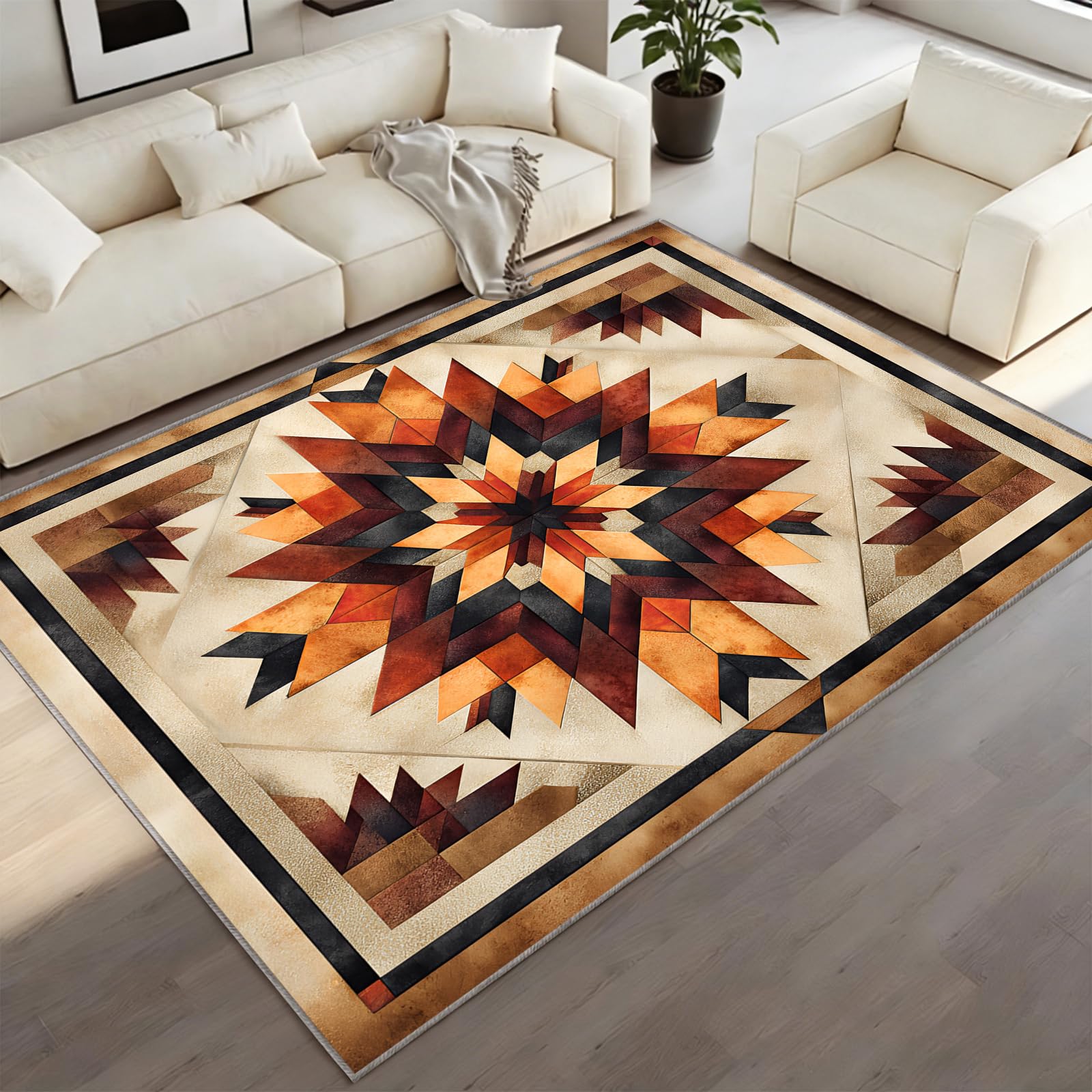 BEQUTIY Moroccan Carpet 180 x 240 cm, Rustic Cabin Area Rugs, Rural Exotic Carpet Machine Washable Non Slip Rugs, for Dining Room kids Room Fireplaces
