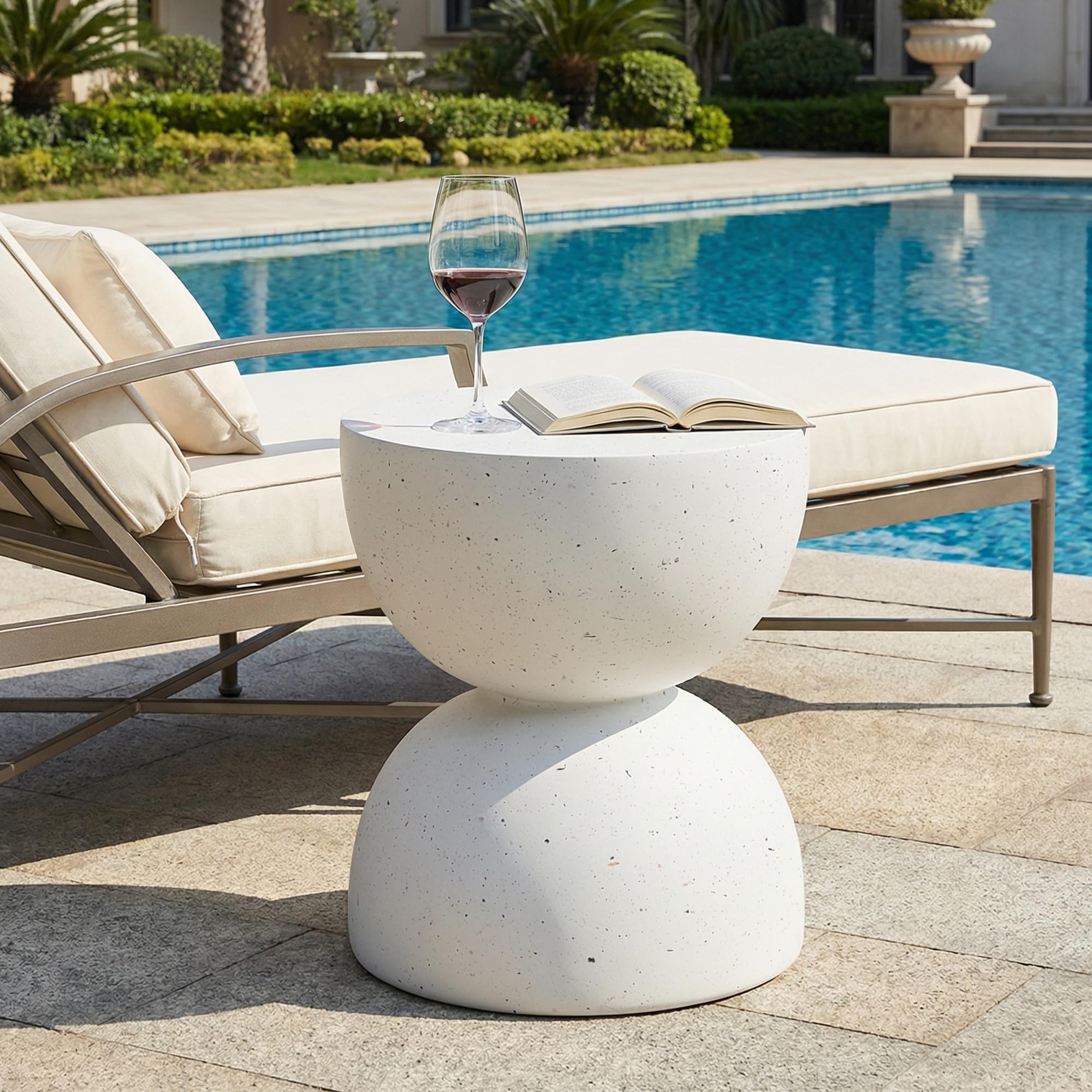 Merax Tavolino da esterno in MgO, leggero, moderno, impermeabile e resistente ai raggi UV, tavolo da balcone resistente alle intemperie, senza montaggio, per giardino, terrazza, piscina e interni