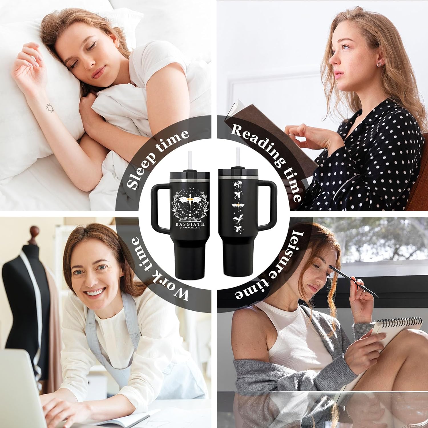 Fufendio Fourth Wing Merch, 40oz Tumbler Mug with Handle & Straw, Funny Inspired Fantasy Book Lovers Gifts for Women, 4th Wing Bookworm Bookish Dragon Merchandise - Image 4