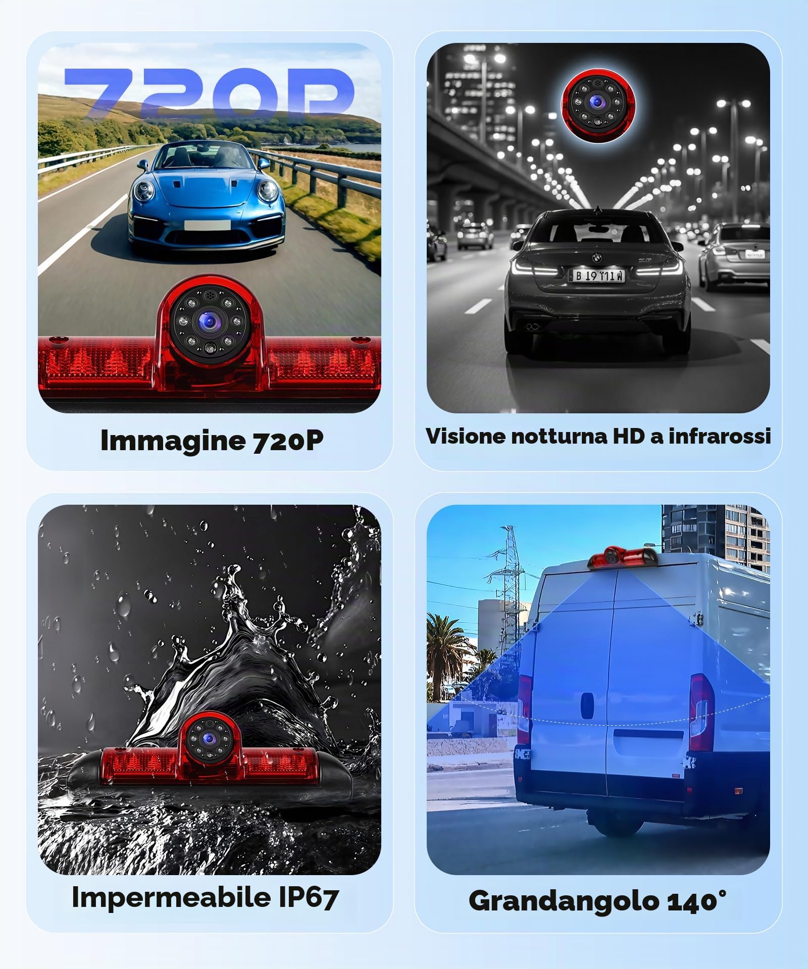 Rimoody Terza Luce di Stop Telecamera Posteriore per FIAT Ducato late 3 gen 2006-2017/Peugeot Boxer 2006-2017/Citroen Jumper 2006-2017, Visione Notturna IR/Impermeabile IP67/Angolo Regolabile AHD&CVBS