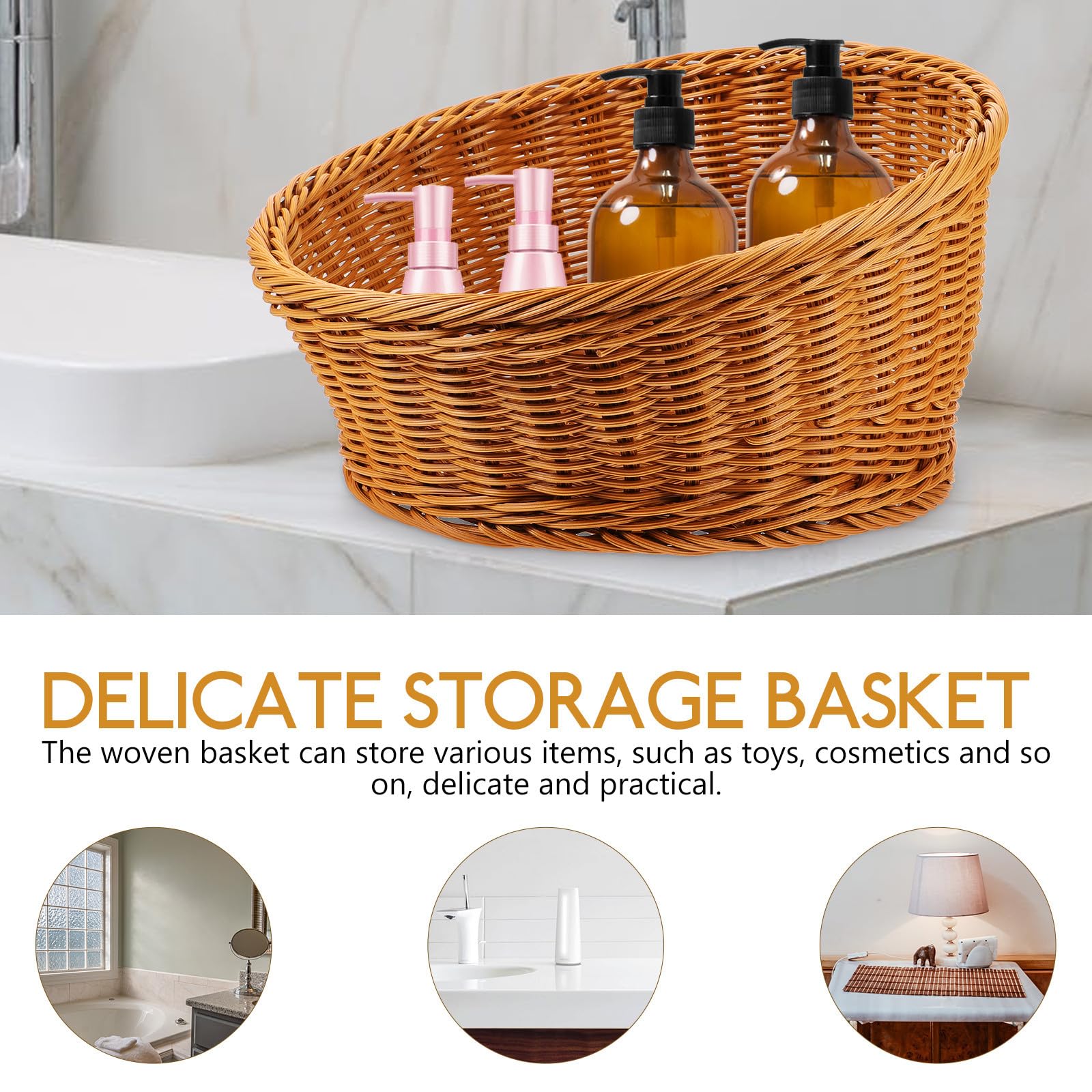 Cesto da Tavolo Intrecciato in Rattan Sintetico Resistente per Cucina Design Artigianale Pratico e Rustico, per Conservare Oggetti in Hotel come Ornamento