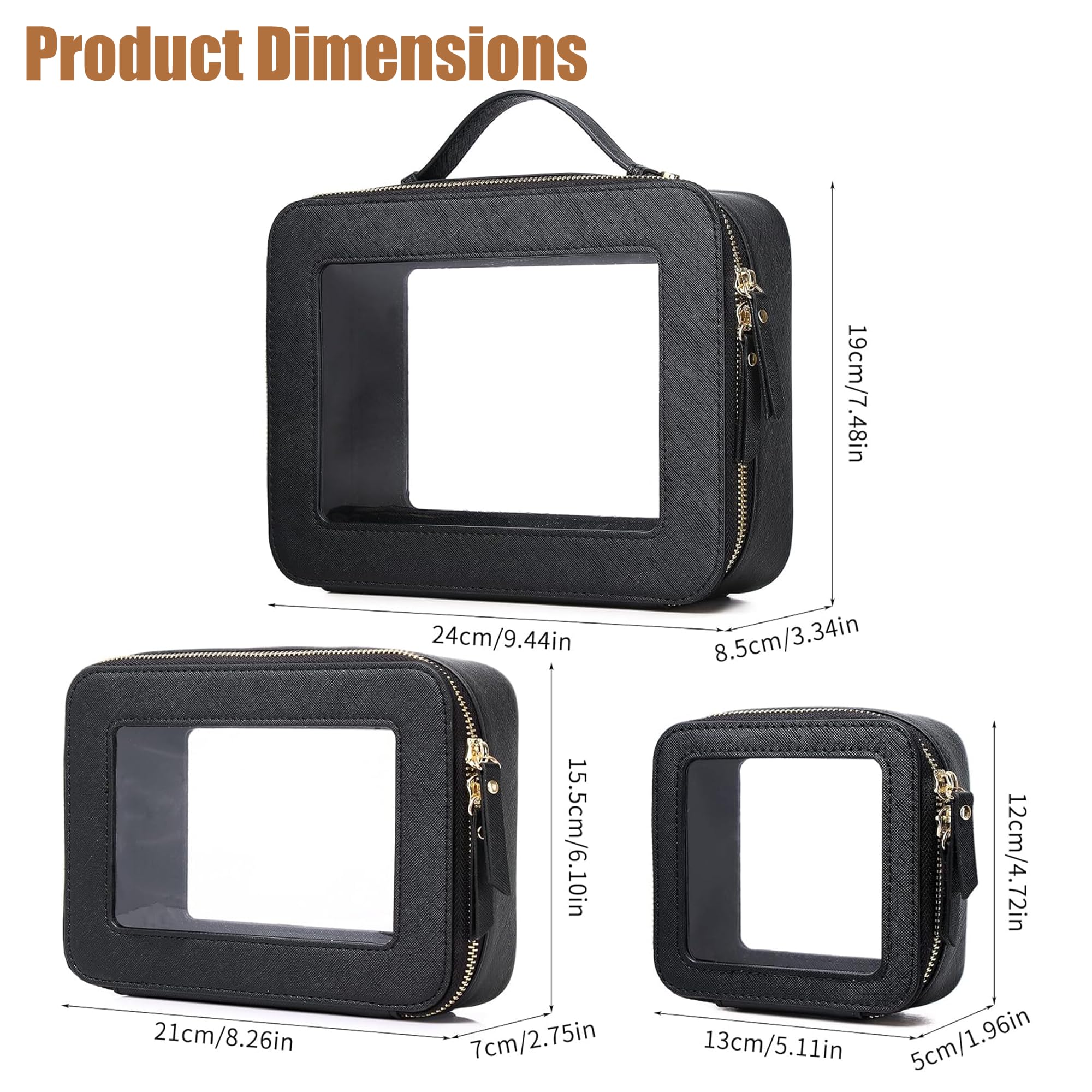 Make-up-Tasche, transparent, tragbar, wasserdicht, Make-up-Aufbewahrungstasche, Reise-spezifische Hautpflege-Aufbewahrungstasche, 2 Sets (Schwarz, L + M + Mini), Weiß + Schwarz, L+M+MINI