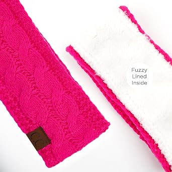C.C Winter Fuzzy Fleece Lined Thick Knitted Diagonal Stripes Criss-Cross Pattern Headband Headwrap (HW-2060)