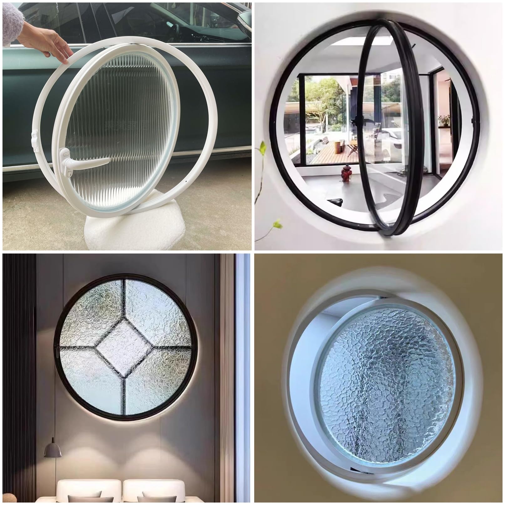Porta scorrevole rotonda rotante con vetro privacy oblò in lega di alluminio 50 cm lucernario vetrina da giardino sostituzione per un'estetica migliorata
