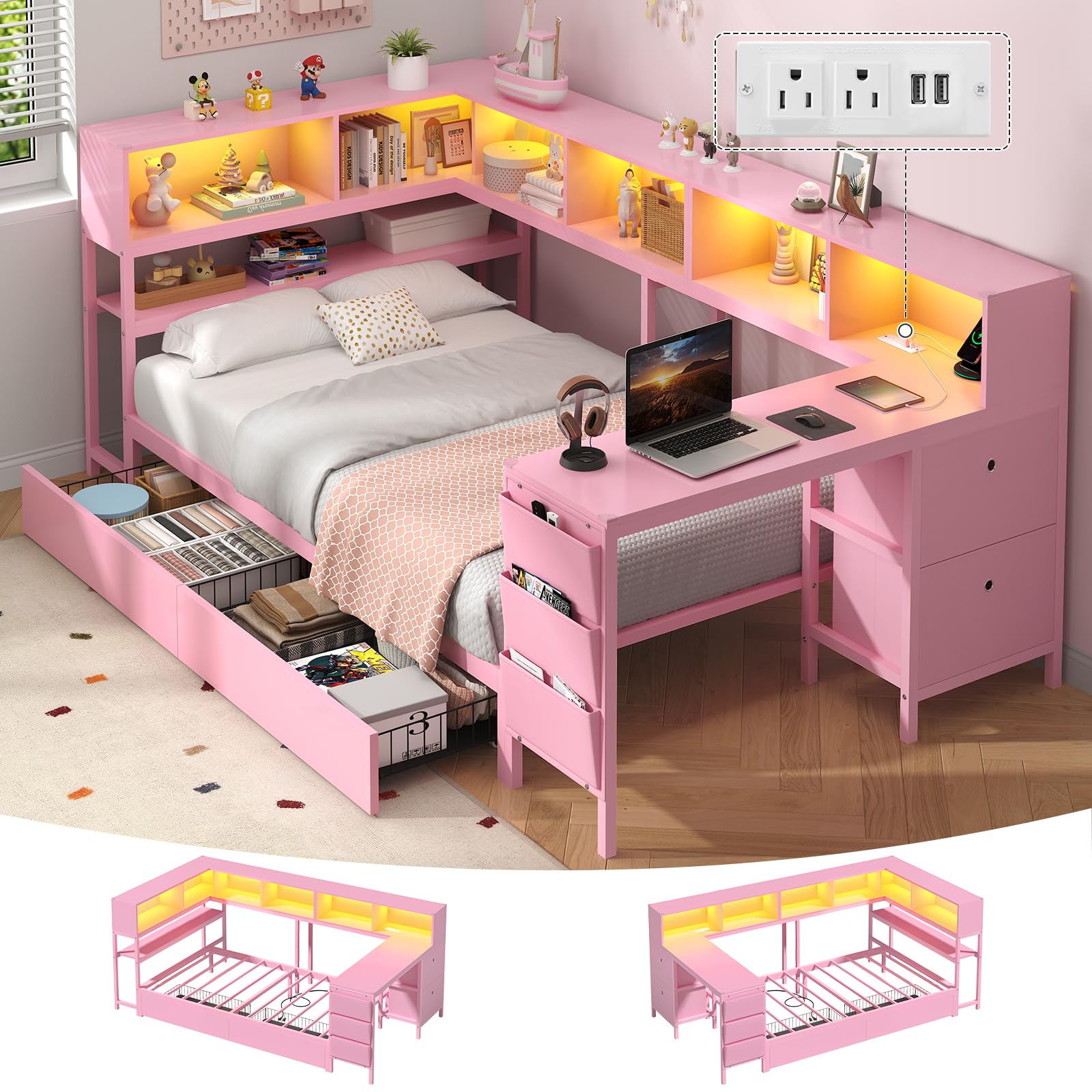 Hasuit Twin Corner Bed with Desk