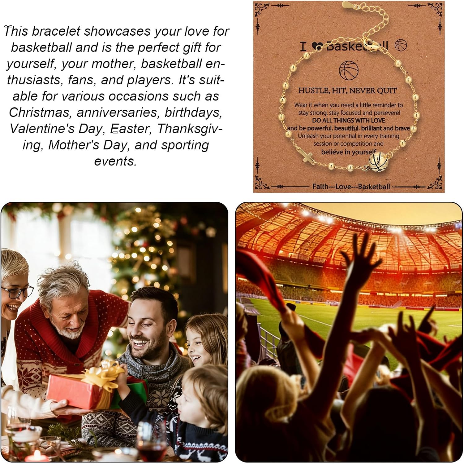 Basketball Bracelet, Gold-Plating Cross Sport Bracelet with Link Chain Dainty Sport Christian Jewelry Accessories for Players Team Gifts Birthday Christmas - Image 7