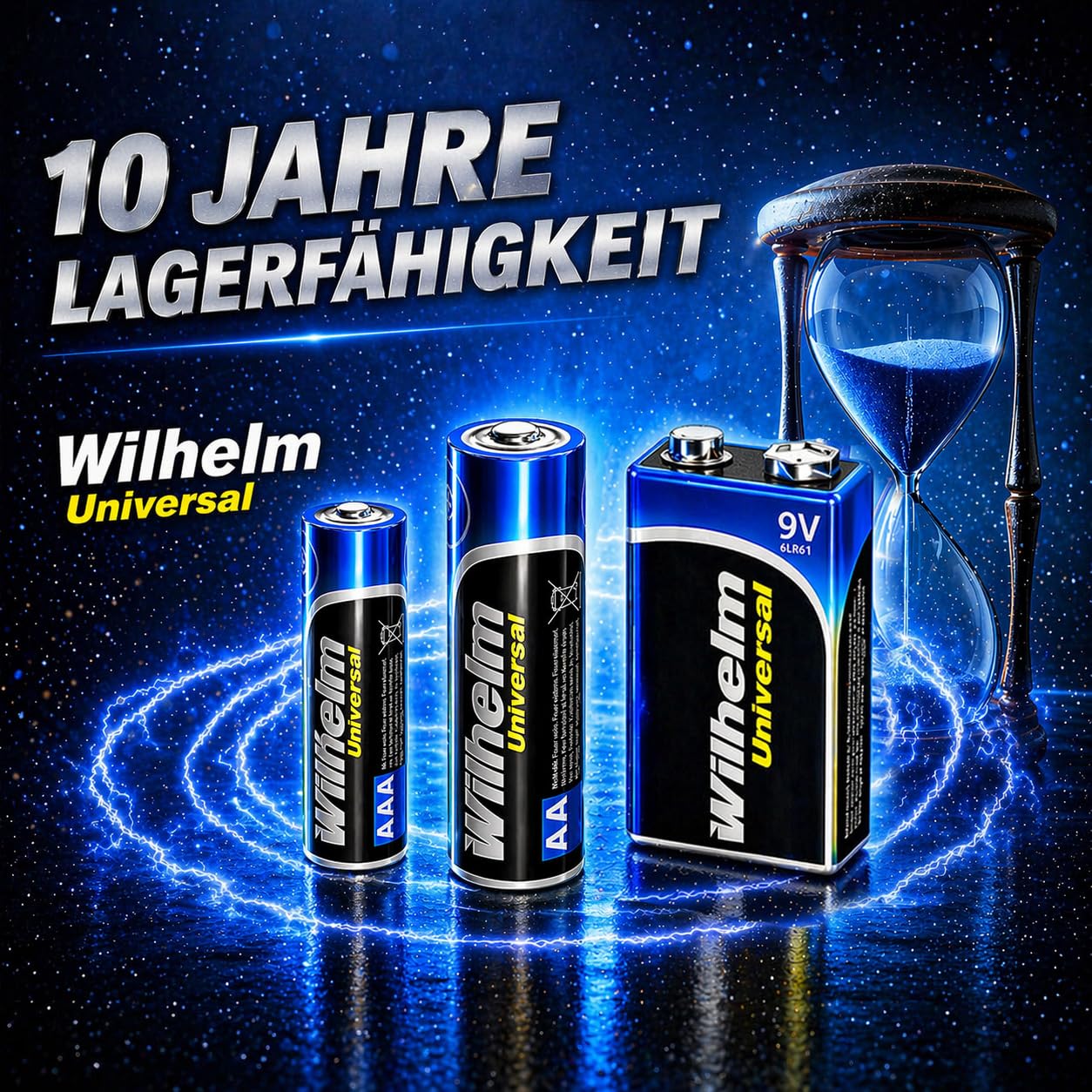 Wilhelm 9V Blockbatterien Alkaline 6LR61 Universal Longlife – 200 Stück