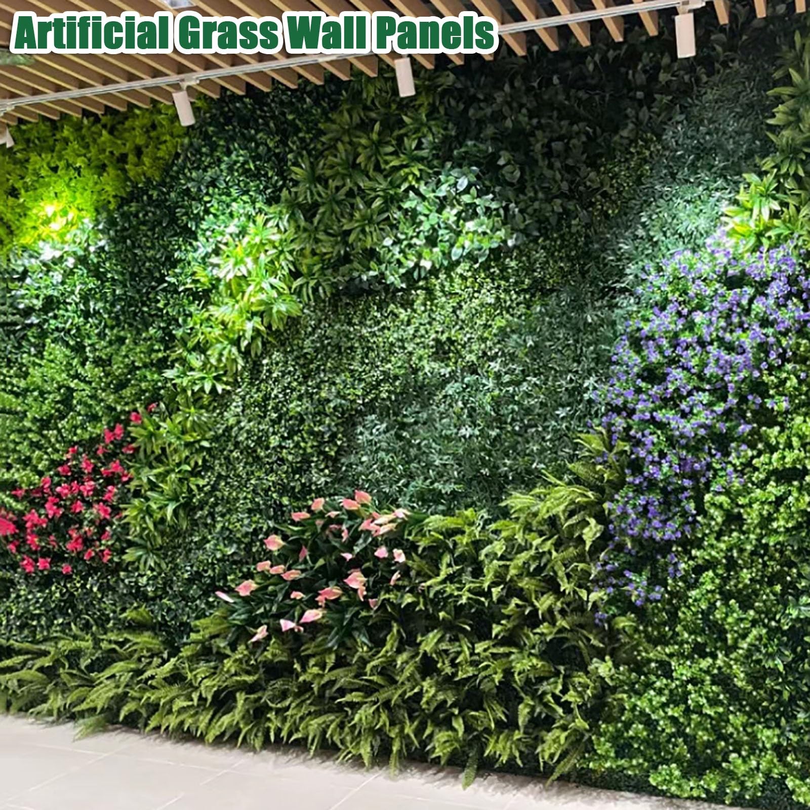 Générique Lot de 12 Panneaux muraux végétaux artificiels, 25 x 25 cm, Fond en Gazon Artificiel, fougères et arbustes Fixes, for la décoration intérieure et extérieure du Jardin(6)