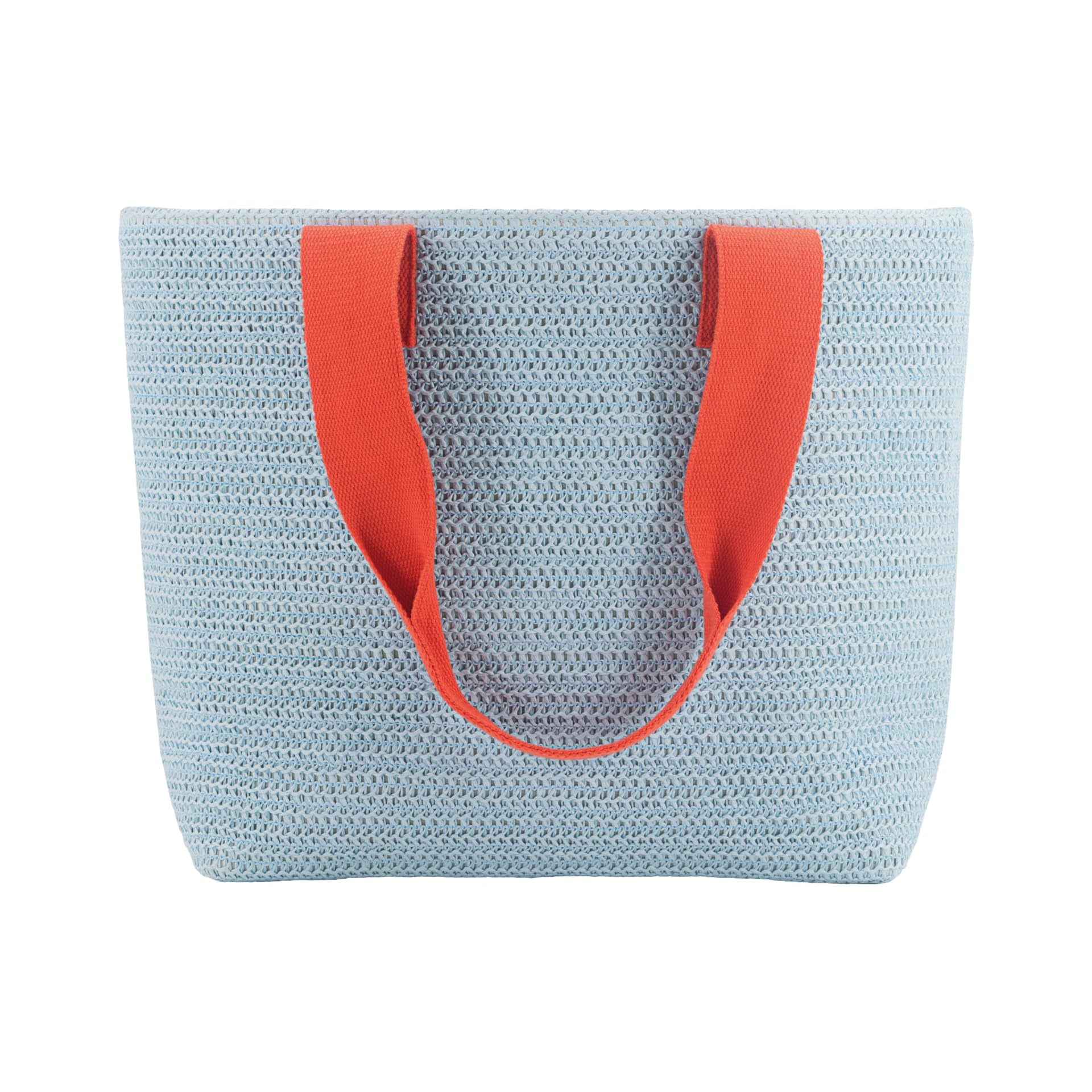 REMEMBER Korbtasche "Pale blue" mit Druckknopf aus Papierstroh und Baumwolle
