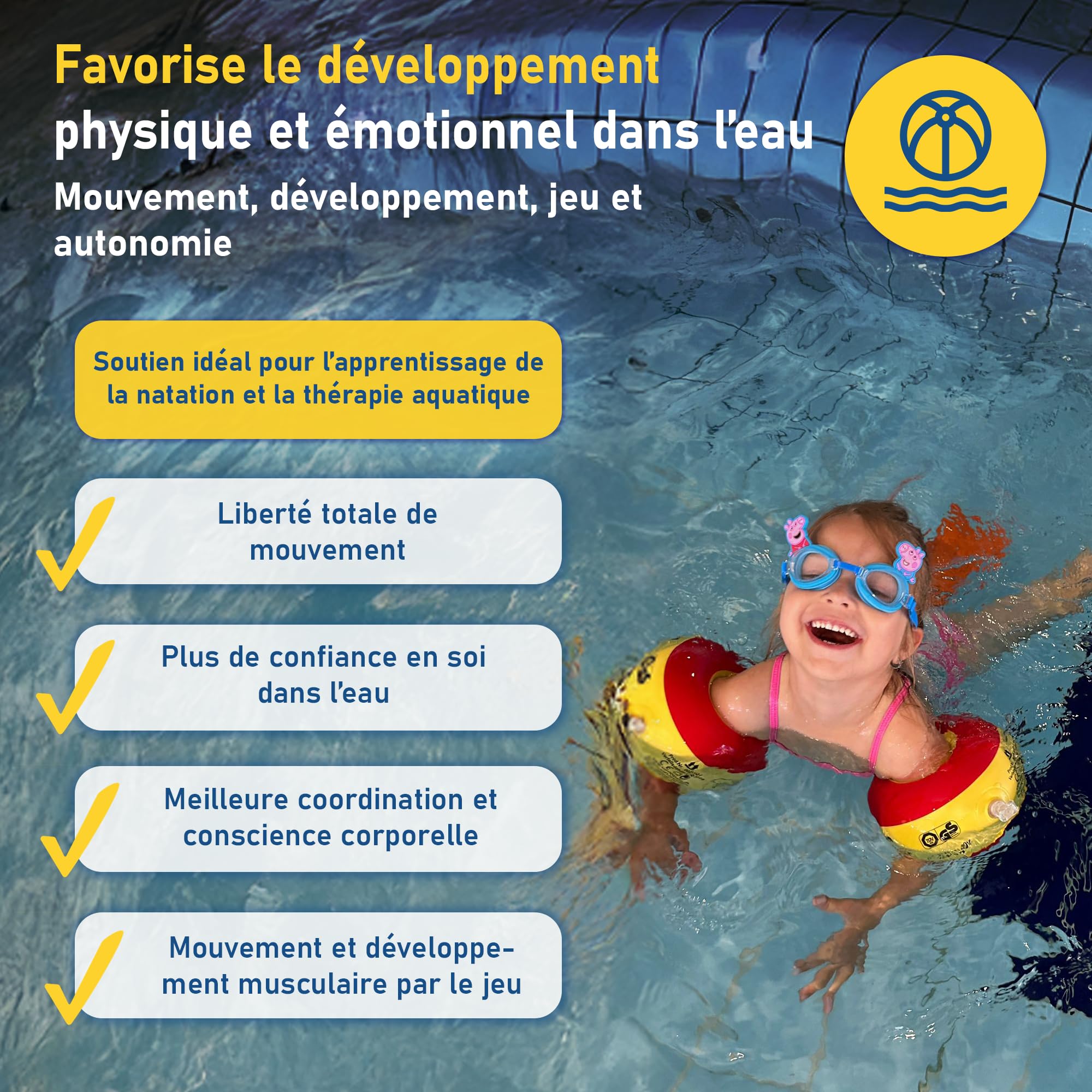 Cherek’s KraulQuappen Brassard de Natation pour Enfants Avancés - Aide à la nage compacte Jusqu’à 30 kg - Brassard avec Noyau en Mousse
