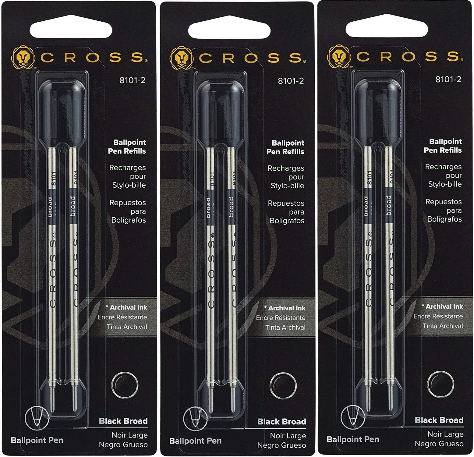 CROSS Ballpoint Pen Refills, Bold Point, Black Ink, 2 Per