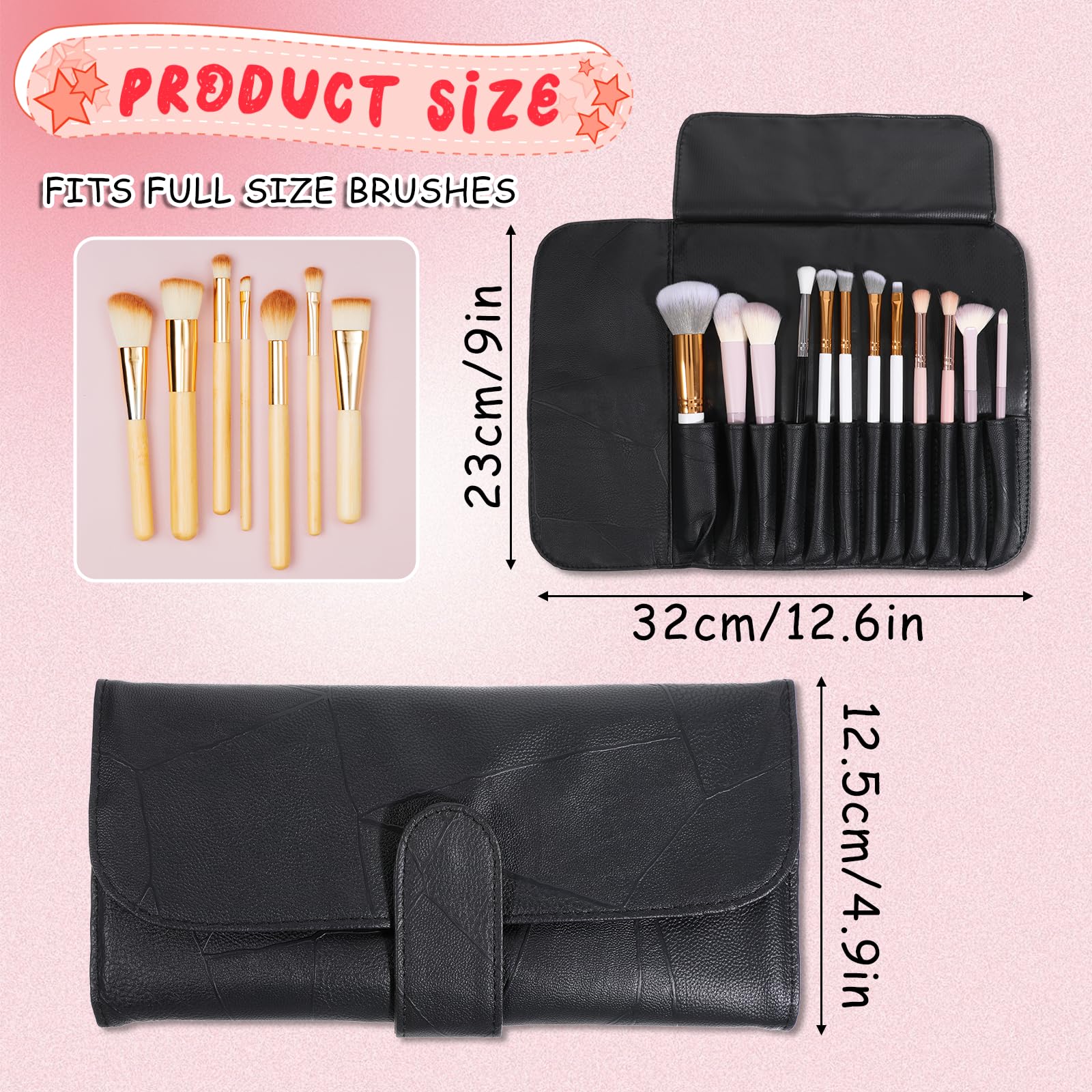 Black Makeup Brush Bag, PU Leather Makeup Brush Holder Travel - Image 2
